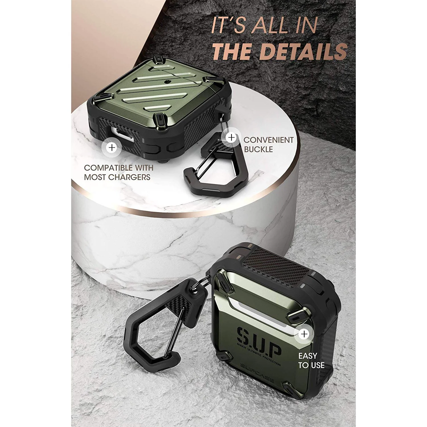 Apple AirPods 1 & 2 Unicorn Beetle Pro Rugged Case-Dark Green - Image 5