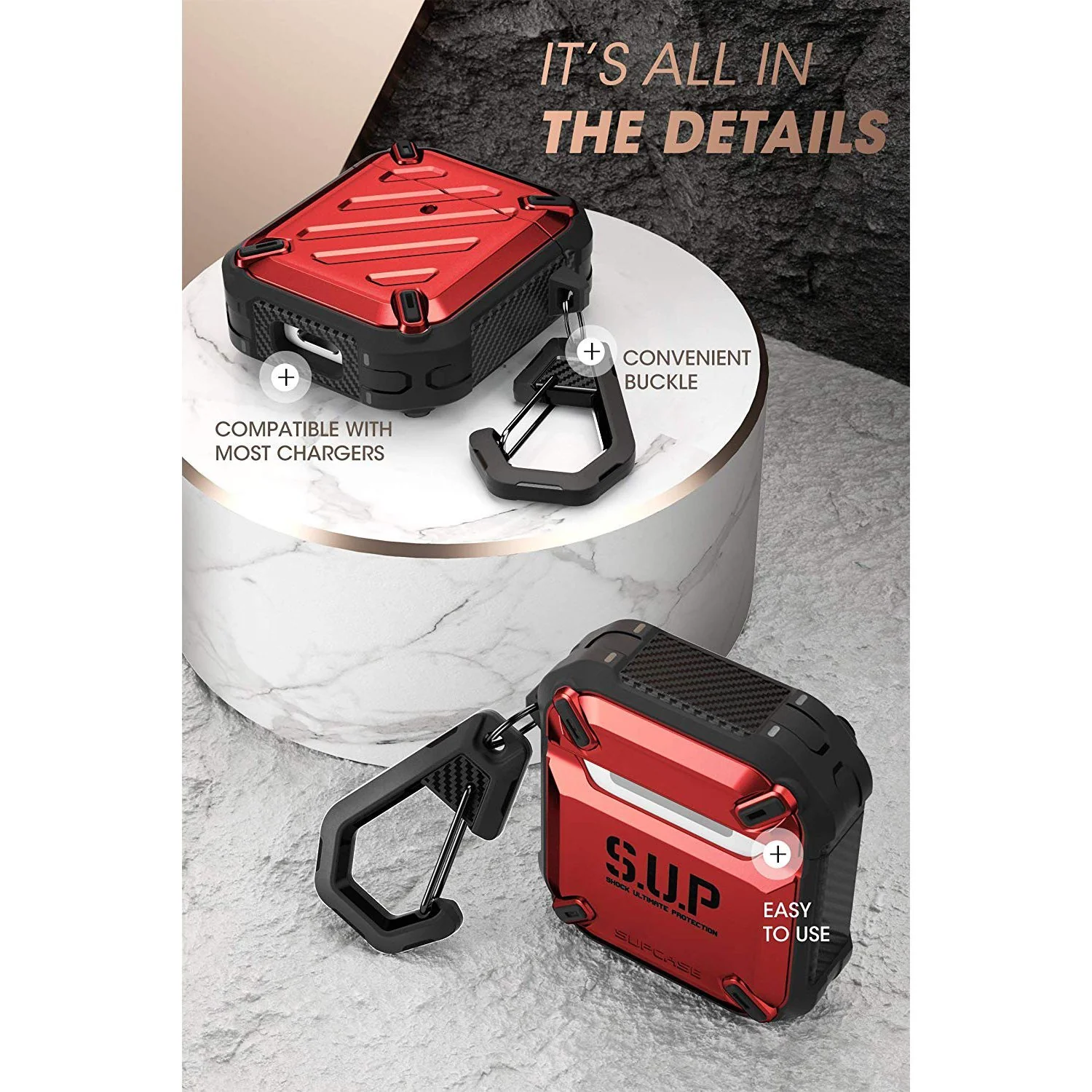 Apple AirPods 1 & 2 Unicorn Beetle Pro Rugged Case-Metallic Red - Image 5