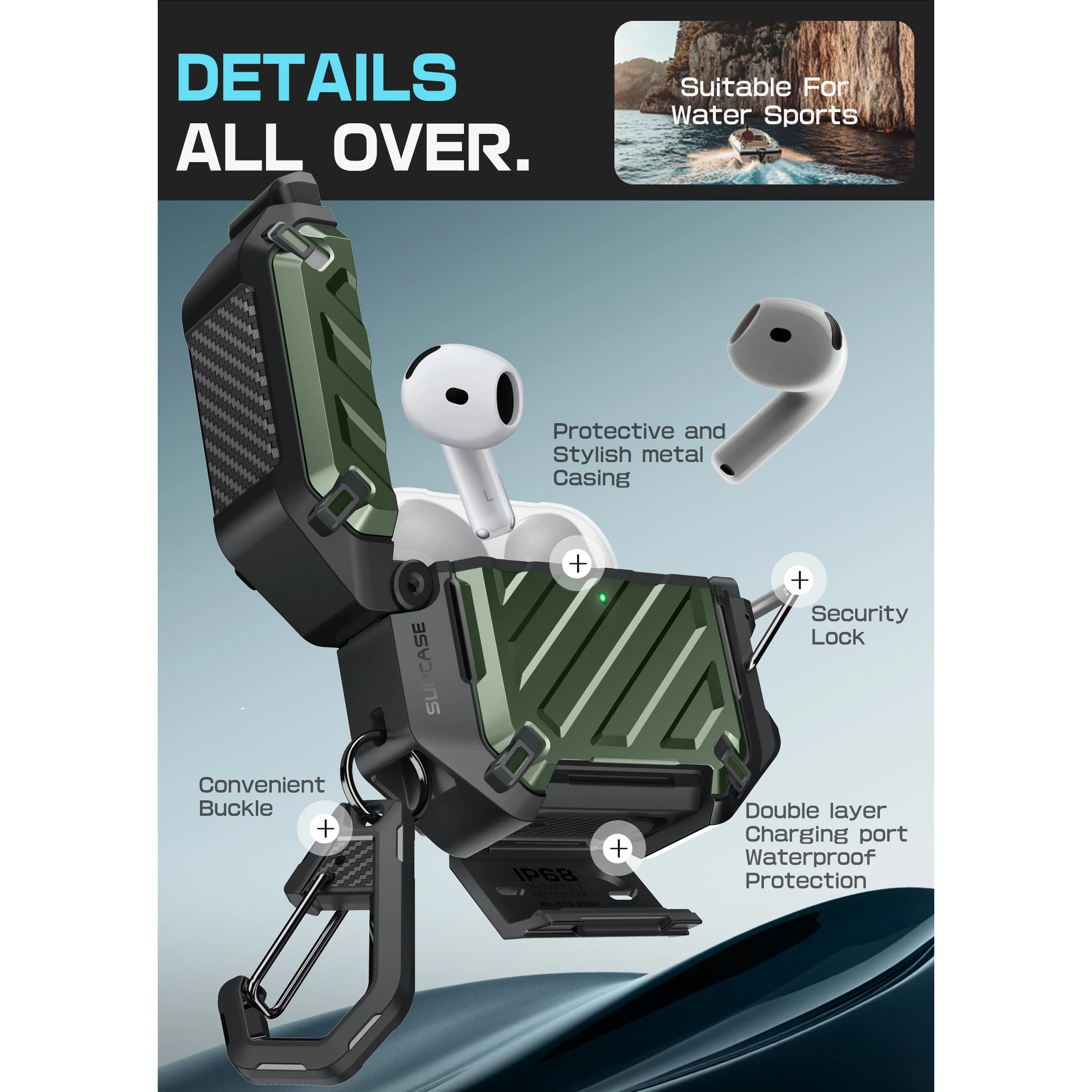 Apple AirPods 4 Unicorn Beetle PRO Rugged Case-Dark Green - Image 6