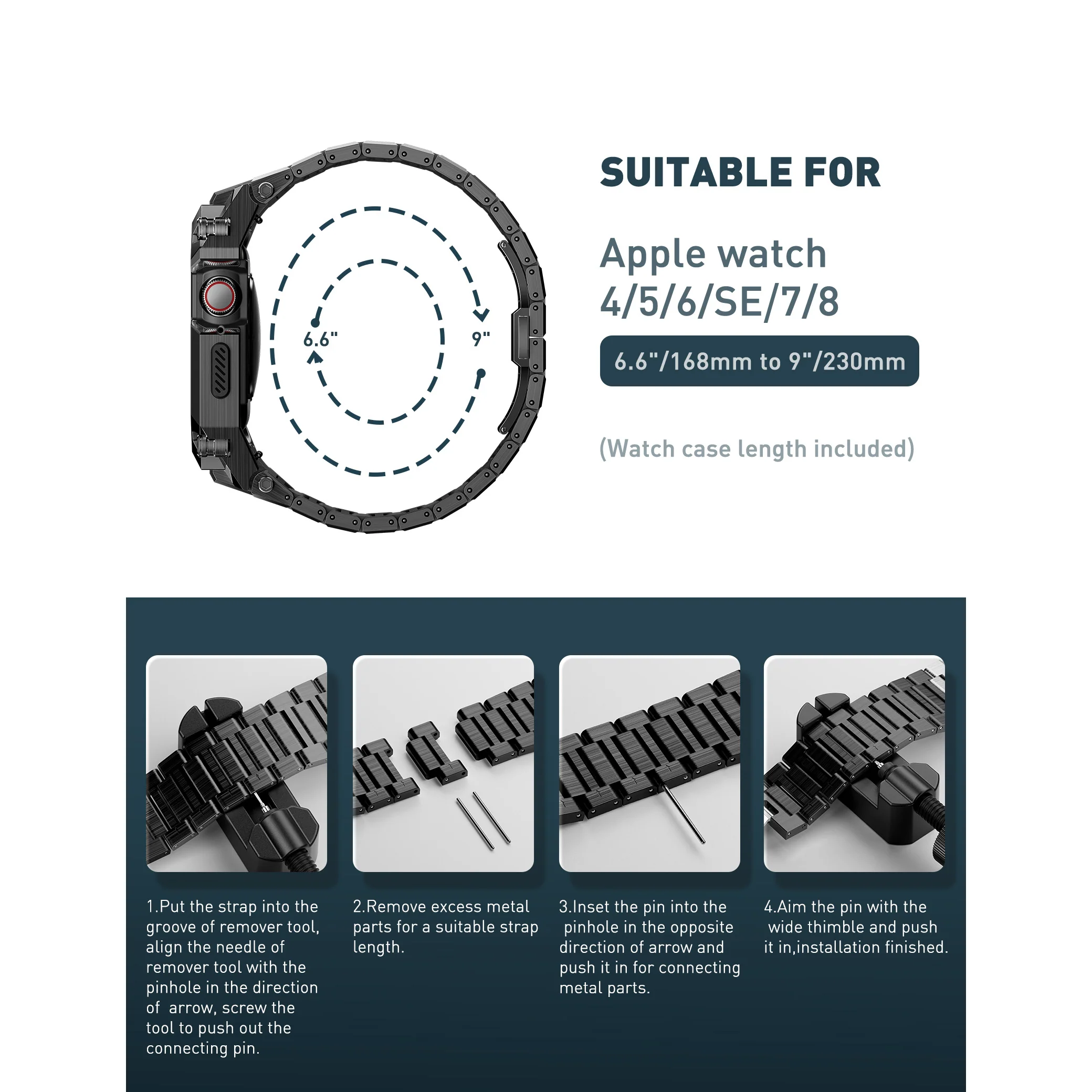 UB Steel Stainless Steel Apple Watchband-Black - Image 3