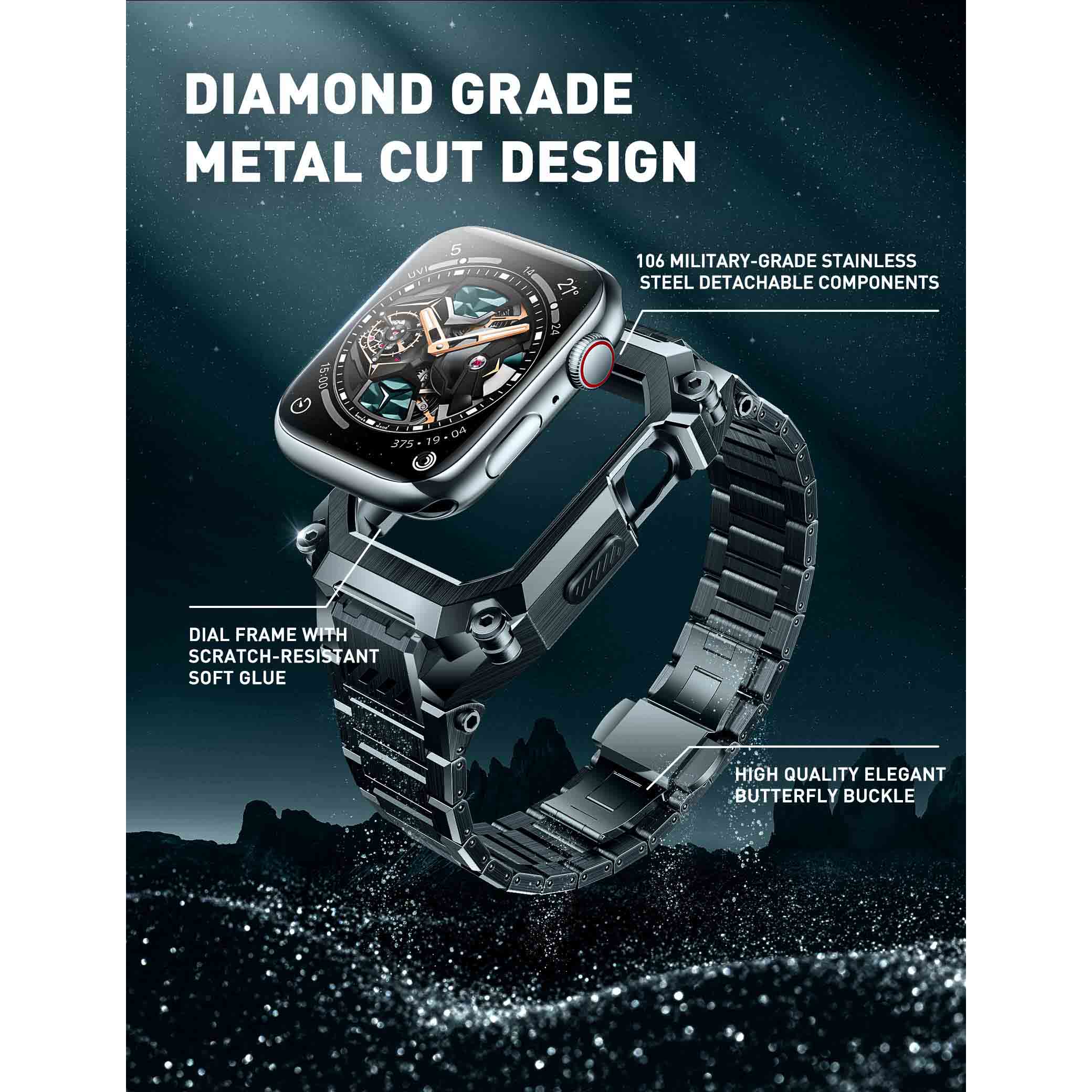 UB Steel Stainless Steel Apple Watchband-Black - Image 7