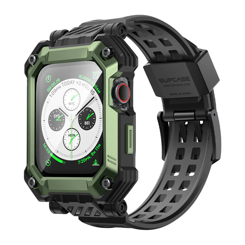 Apple Watch Unicorn Beetle PRO GLASS Rugged Wristband Case with Tempered Glass Screen Protector 45mm-Dark Green - Image 4