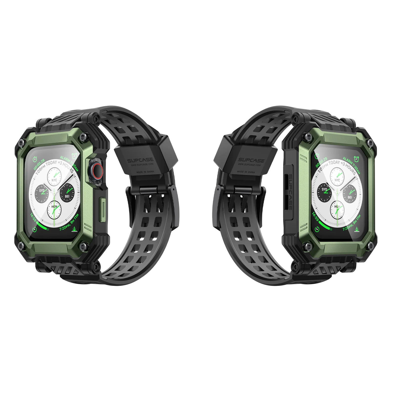 Apple Watch Unicorn Beetle PRO GLASS Rugged Wristband Case with Tempered Glass Screen Protector 45mm-Dark Green - Image 5