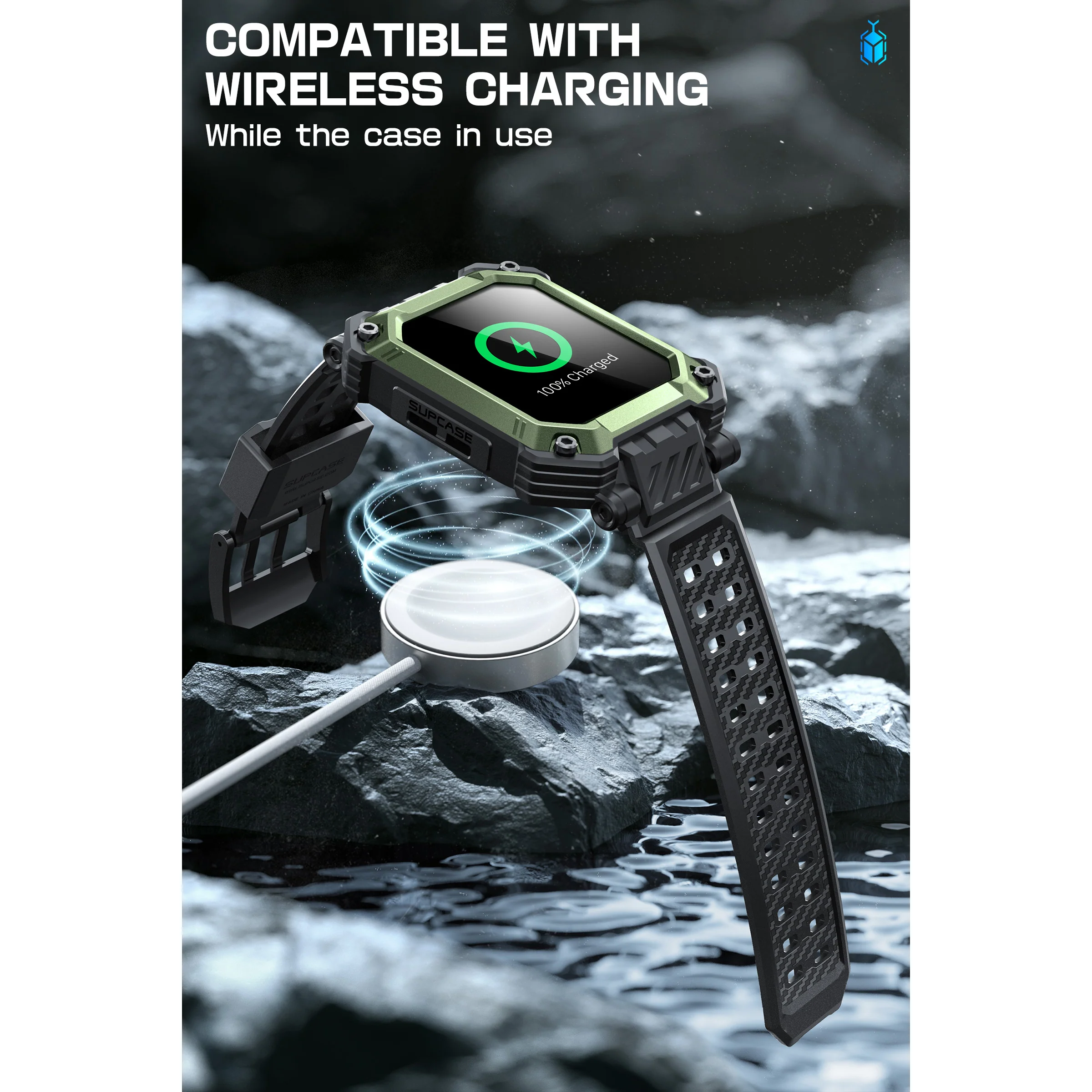 Apple Watch Unicorn Beetle PRO GLASS Rugged Wristband Case with Tempered Glass Screen Protector 45mm-Dark Green - Image 9