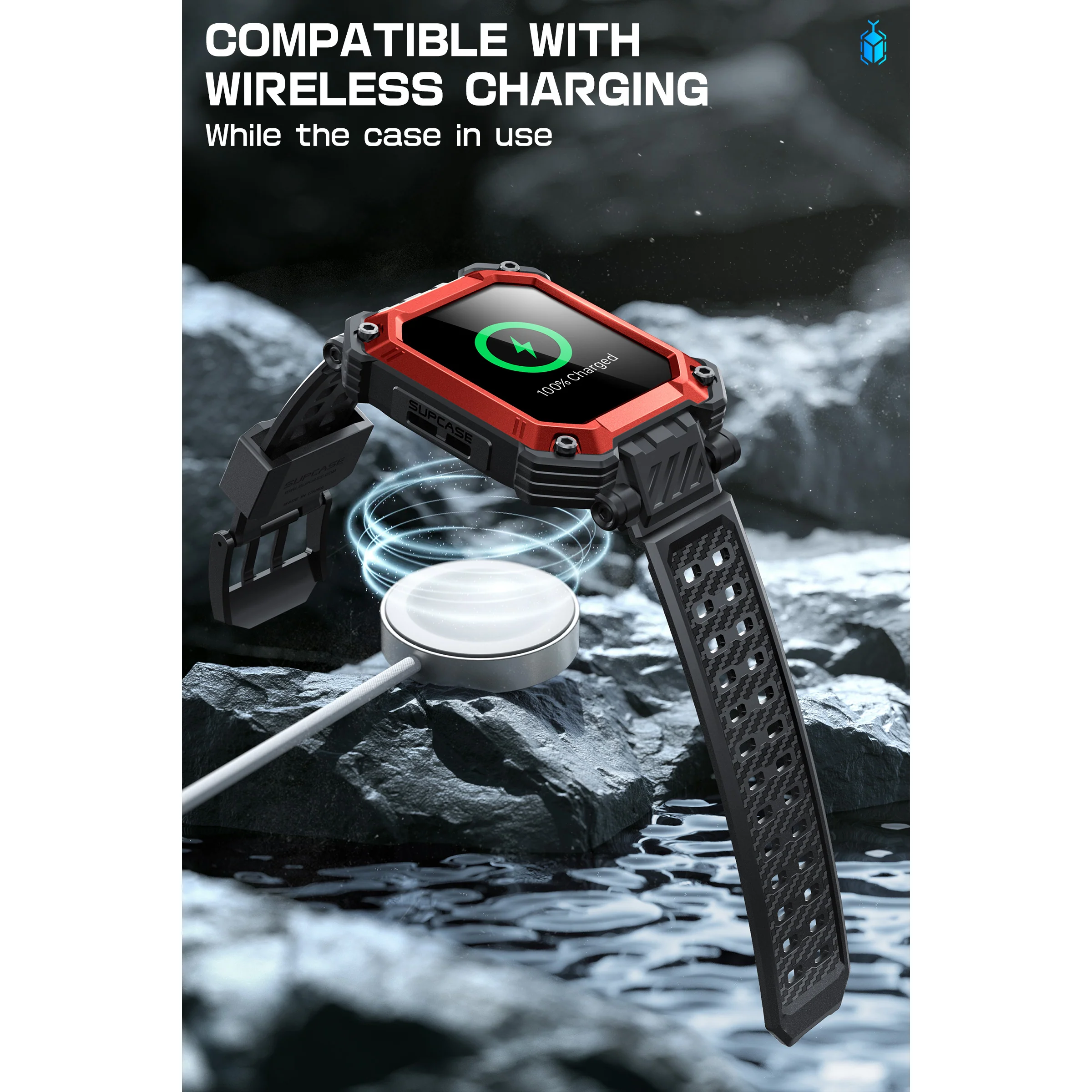 Apple Watch Unicorn Beetle PRO GLASS Rugged Wristband Case with Tempered Glass Screen Protector 45mm-Metallic Red - Image 10