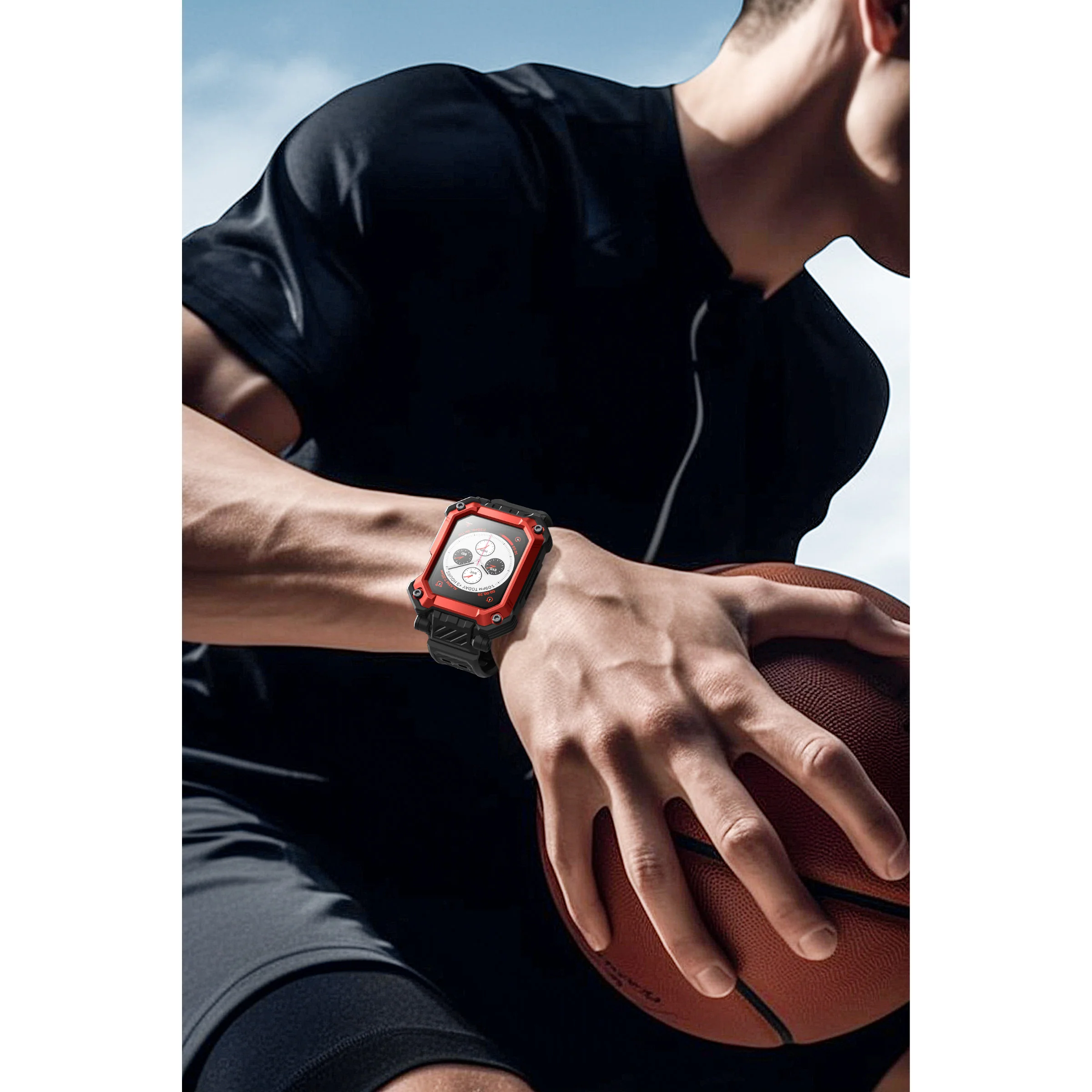Apple Watch Unicorn Beetle PRO GLASS Rugged Wristband Case with Tempered Glass Screen Protector 45mm-Metallic Red - Image 13