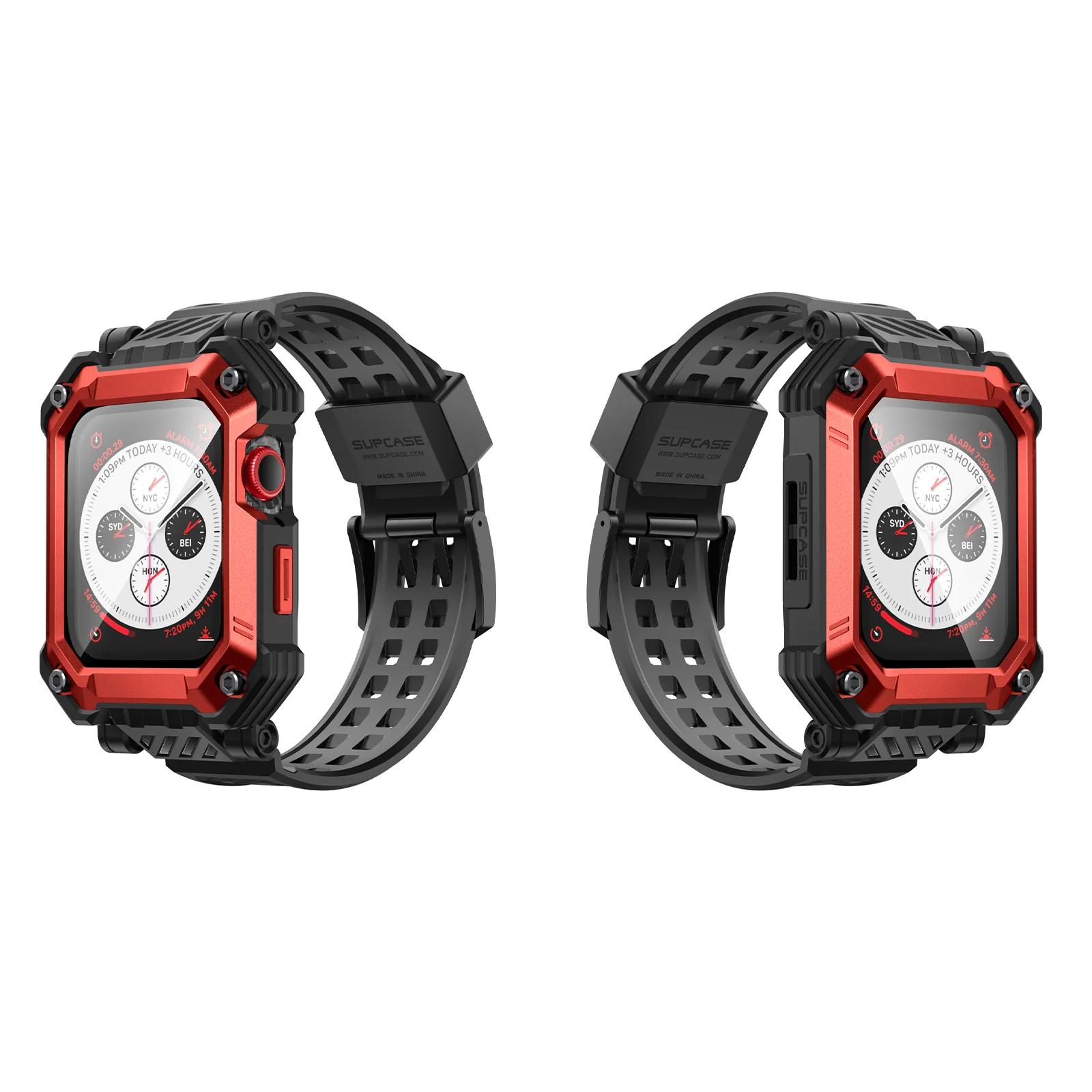 Apple Watch Unicorn Beetle PRO GLASS Rugged Wristband Case with Tempered Glass Screen Protector 45mm-Metallic Red - Image 4