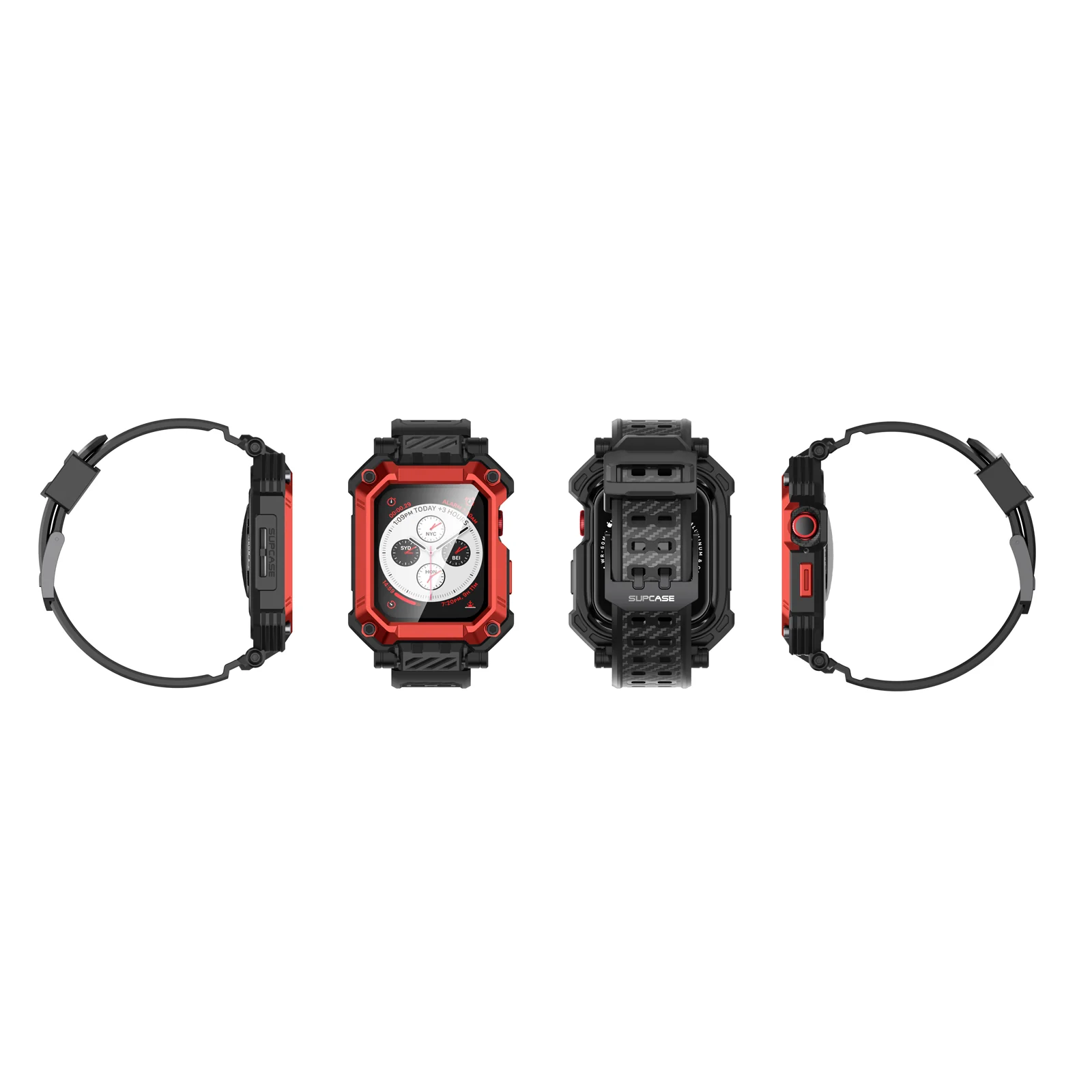 Apple Watch Unicorn Beetle PRO GLASS Rugged Wristband Case with Tempered Glass Screen Protector 45mm-Metallic Red - Image 6