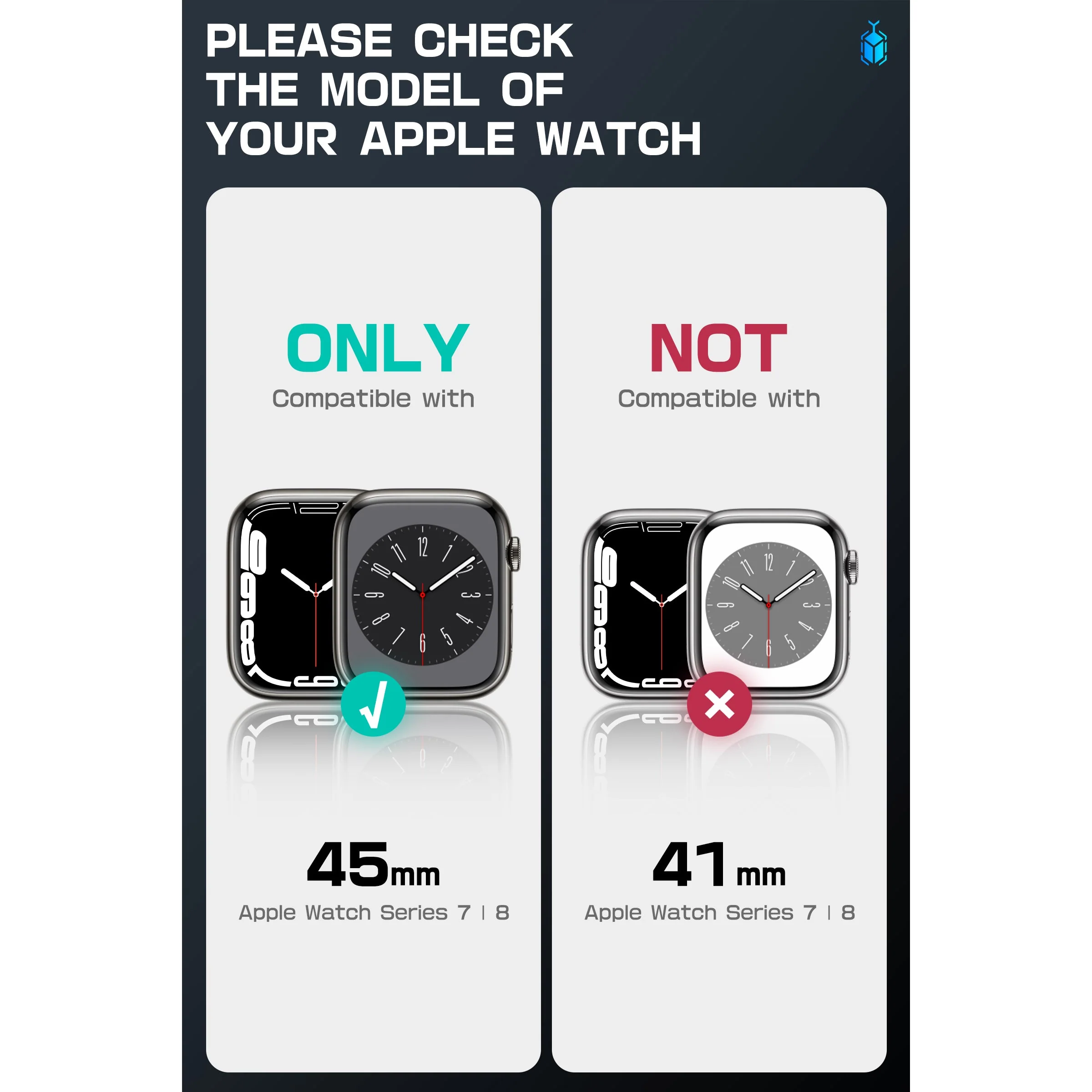 Apple Watch Unicorn Beetle PRO GLASS Rugged Wristband Case with Tempered Glass Screen Protector 45mm(open box)-Black - Image 8
