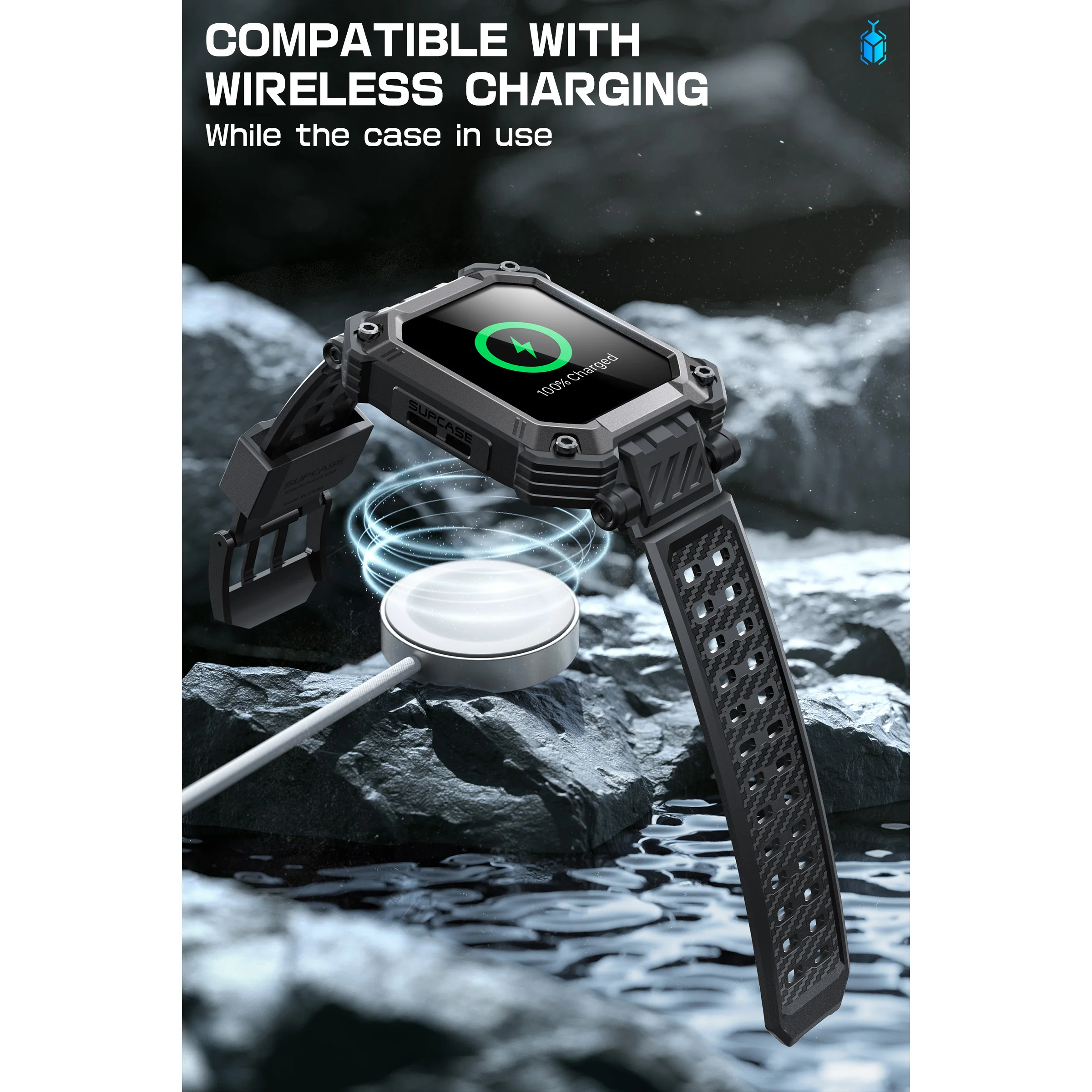 Apple Watch Unicorn Beetle PRO GLASS Rugged Wristband Case with Tempered Glass Screen Protector 45mm-Black - Image 11