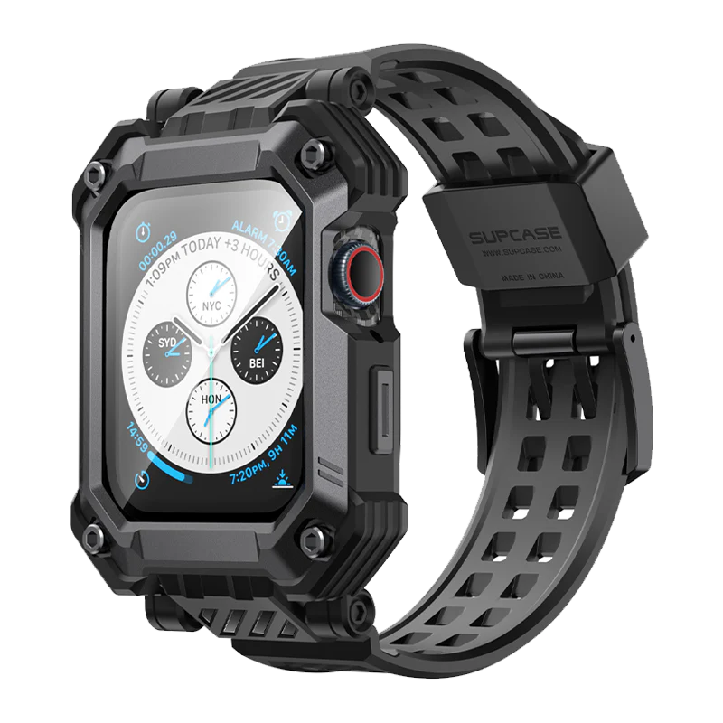 Apple Watch Unicorn Beetle PRO GLASS Rugged Wristband Case with Tempered Glass Screen Protector 45mm-Black - Image 4