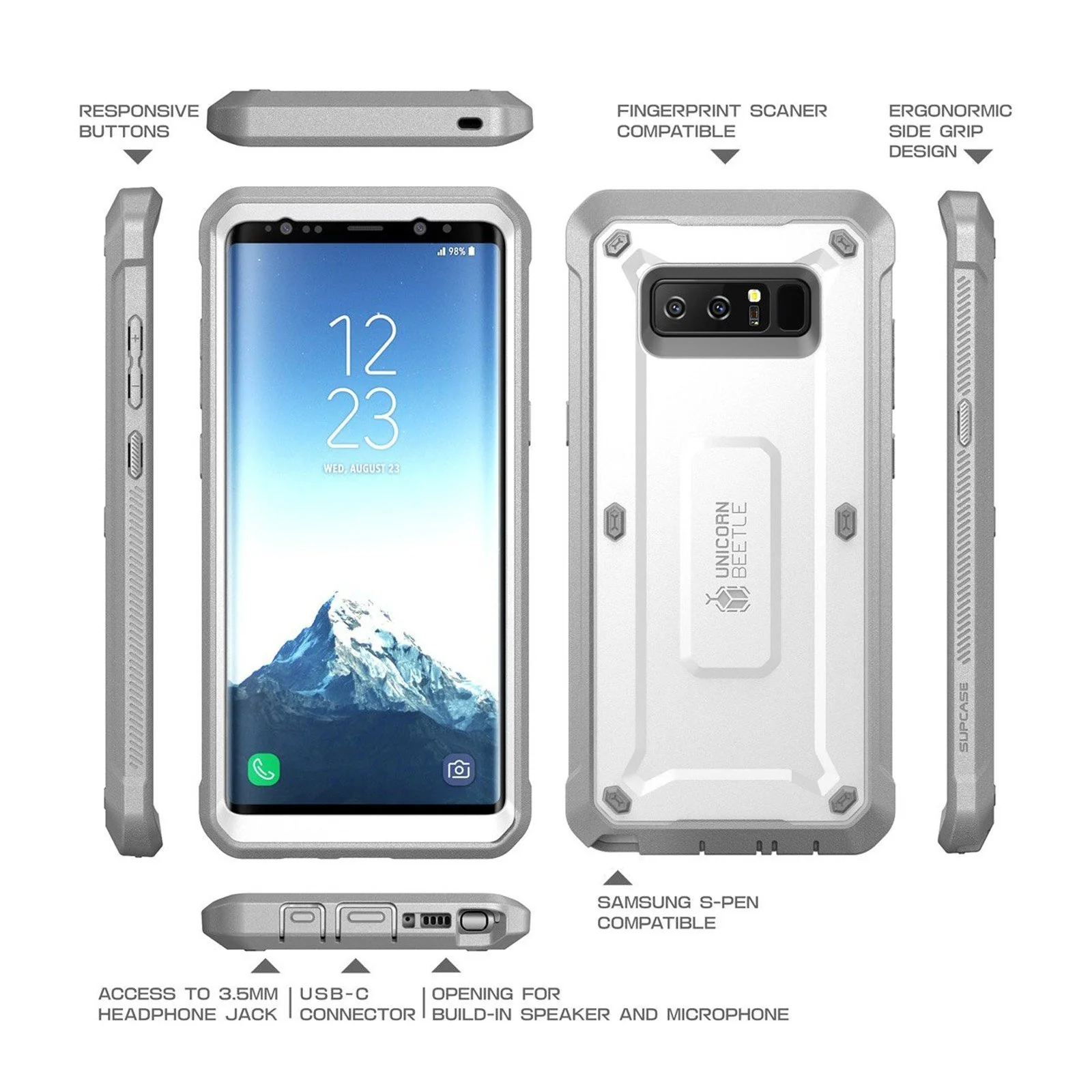 Galaxy Note8 Unicorn Beetle Pro Full Body Rugged Holster Case-White - Image 8