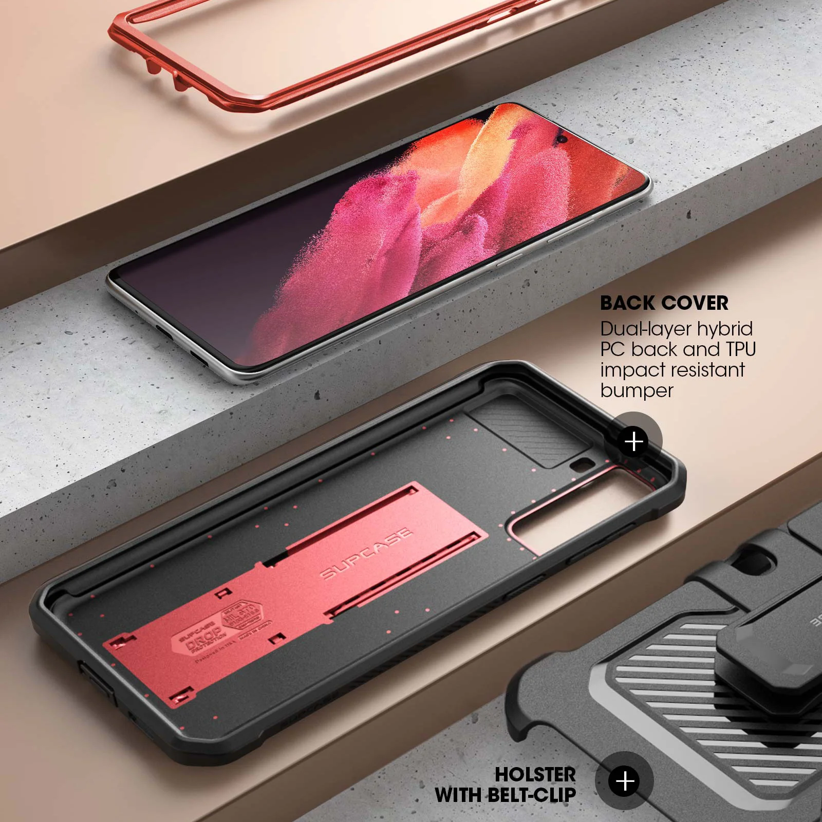 Galaxy S21 Unicorn Beetle Pro Rugged Case-Metallic Red - Image 5