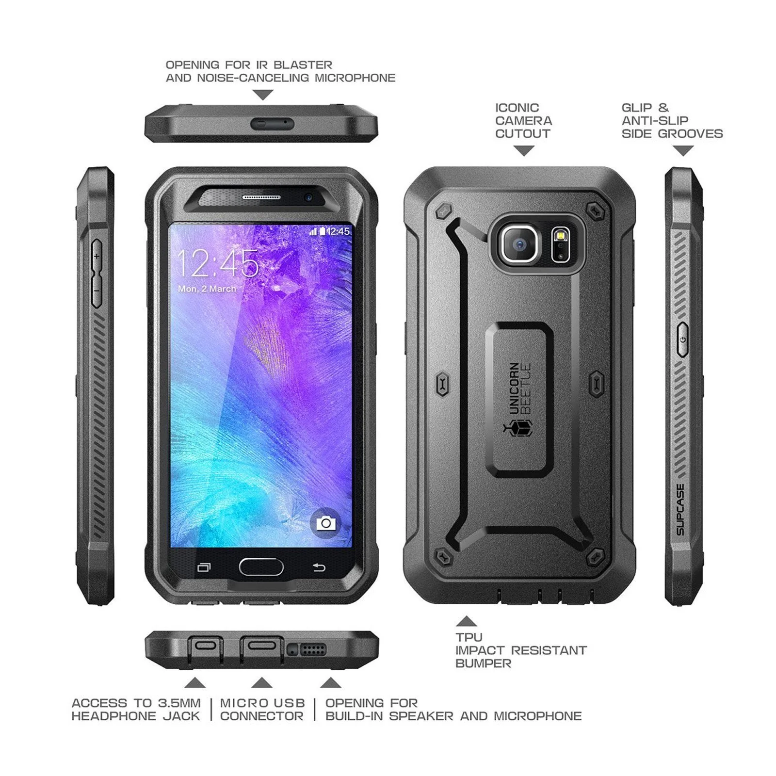 Galaxy S6 Unicorn Beetle Pro Full Body Rugged Holster Case with Screen Protector-Black - Image 3