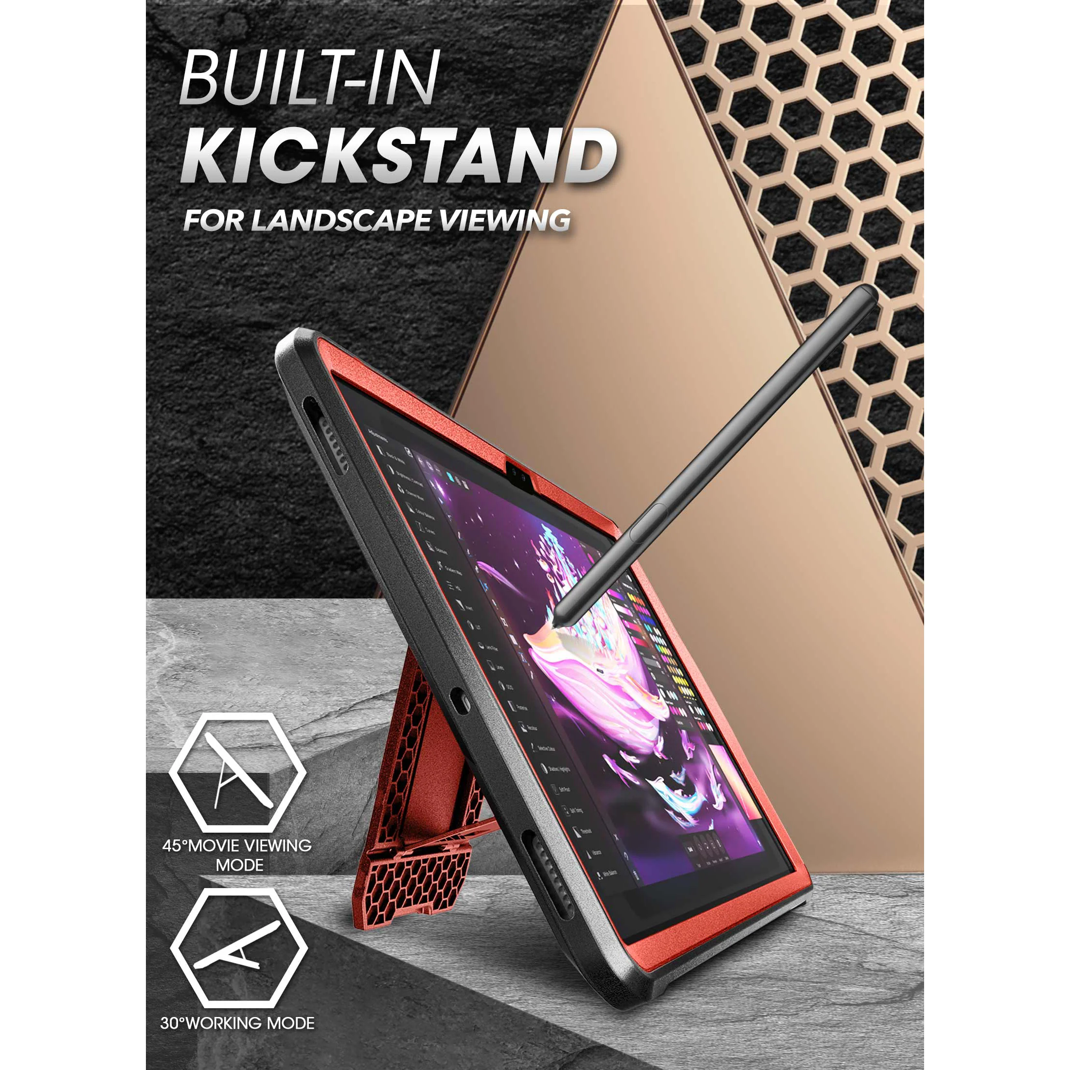 Galaxy Tab S8 Ultra (2022) Unicorn Beetle Pro Rugged Case(open box)-Metallic Red - Image 3