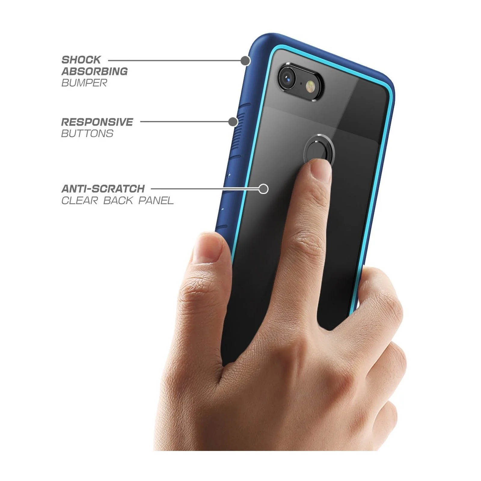 Google Pixel 3 Unicorn Beetle Style Protective Clear Case with TPU Bumper-Blue - Image 4