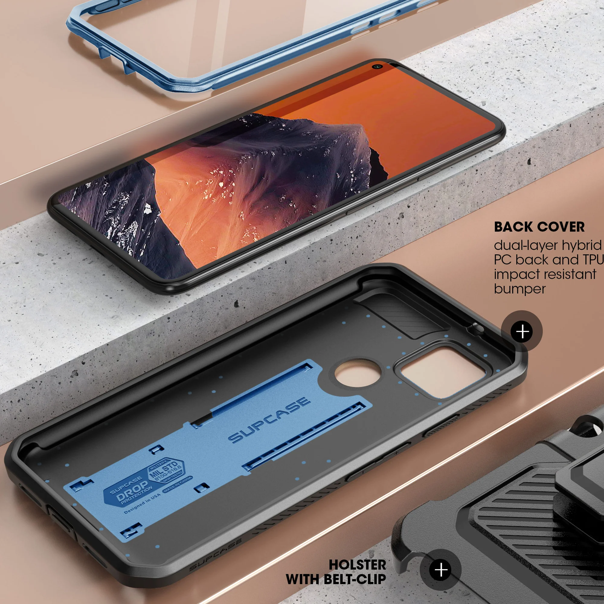 Google Pixel 5 (2020) Unicorn Beetle PRO Rugged Holster Case-Metallic Blue - Image 3