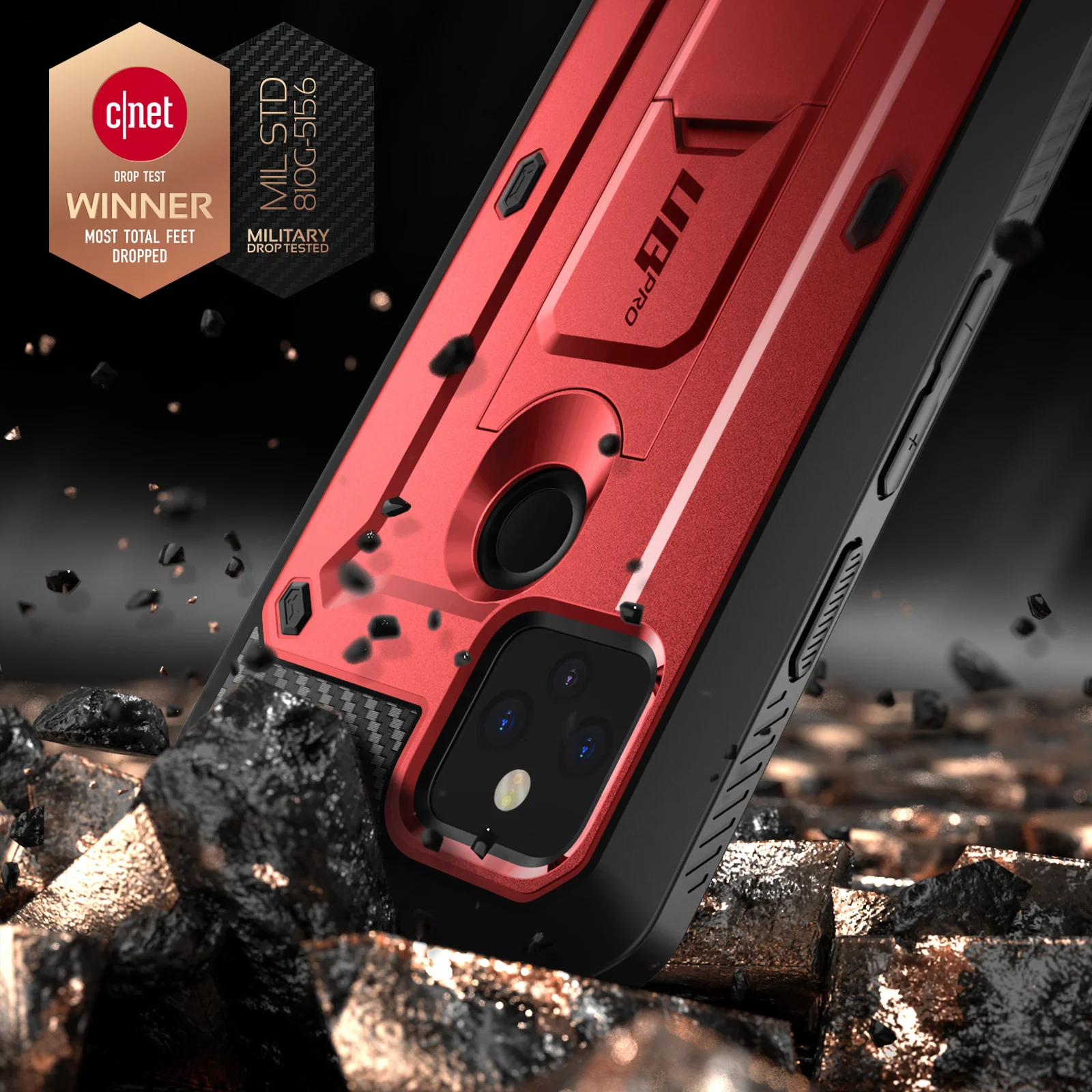 Google Pixel 5 (2020) Unicorn Beetle PRO Rugged Holster Case-Metallic Red - Image 3