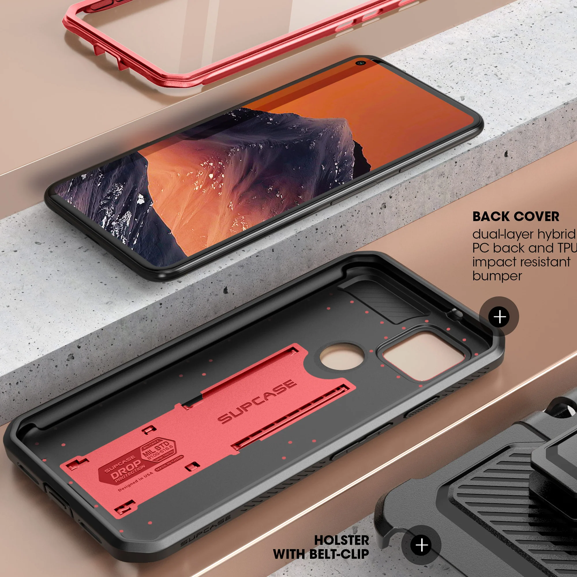 Google Pixel 5 (2020) Unicorn Beetle PRO Rugged Holster Case-Metallic Red - Image 4
