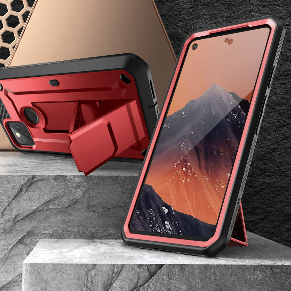 Google Pixel 5 (2020) Unicorn Beetle PRO Rugged Holster Case-Metallic Red - Image 5