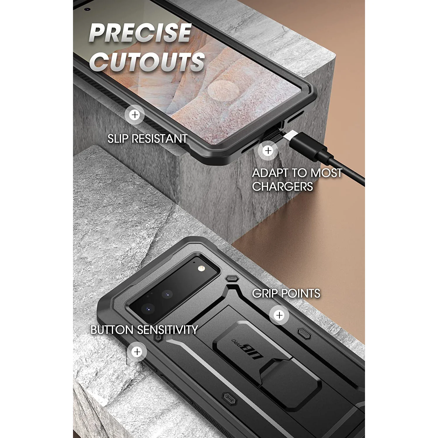 Google Pixel 6 Unicorn Beetle PRO Rugged Holster Case-Black - Image 7