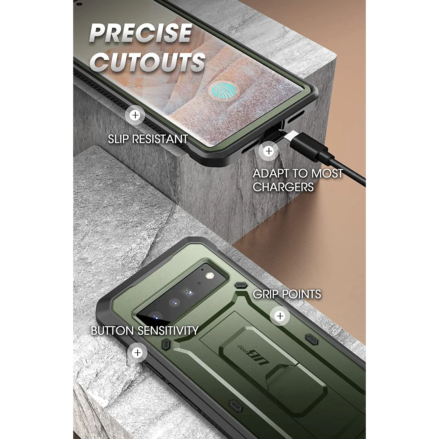 Google Pixel 6 Pro Unicorn Beetle PRO Rugged Holster Case-Dark Green - Image 8