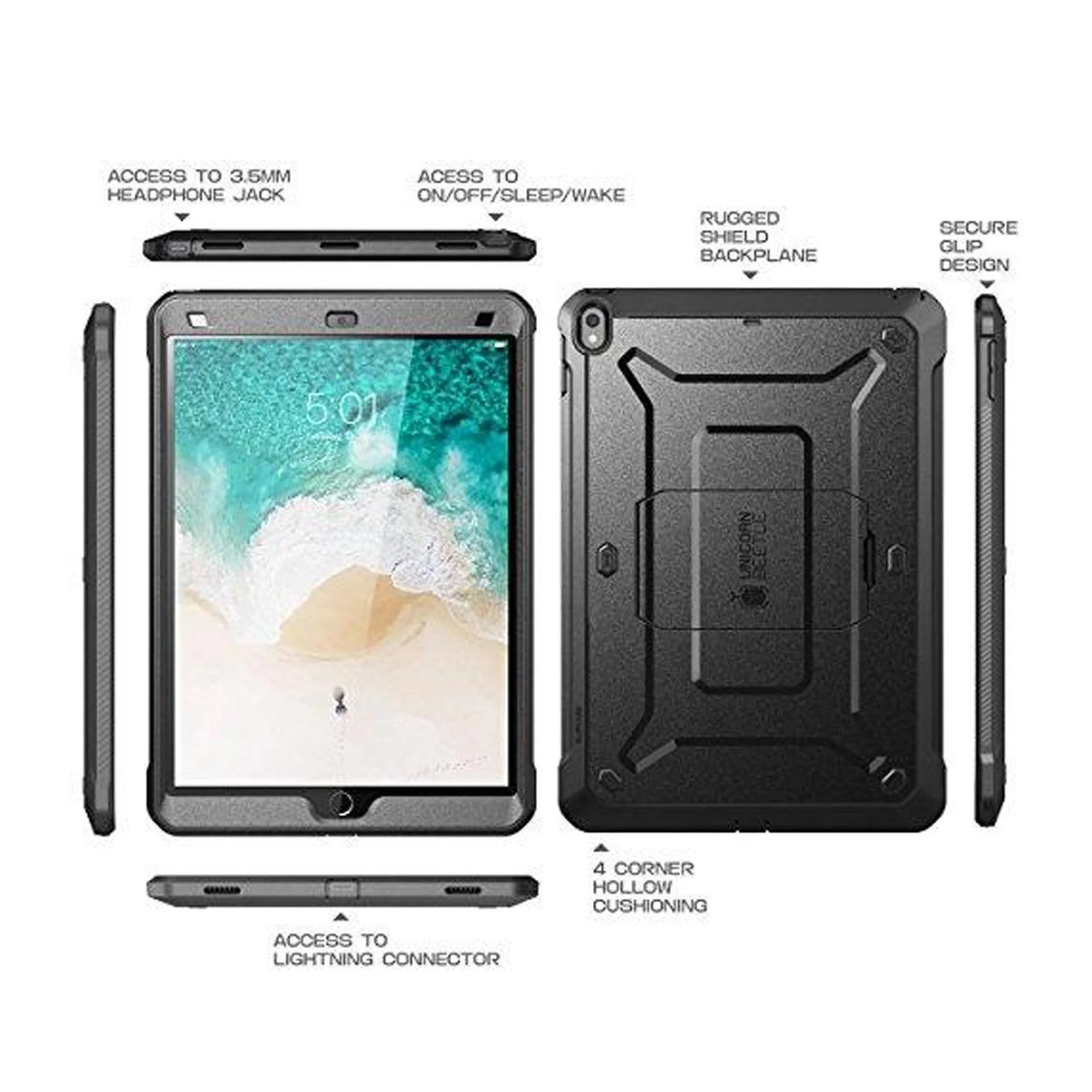 iPad Air 10.5 inch (2019) Unicorn Beetle Pro Rugged Case with Screen Protector-Black - Image 3