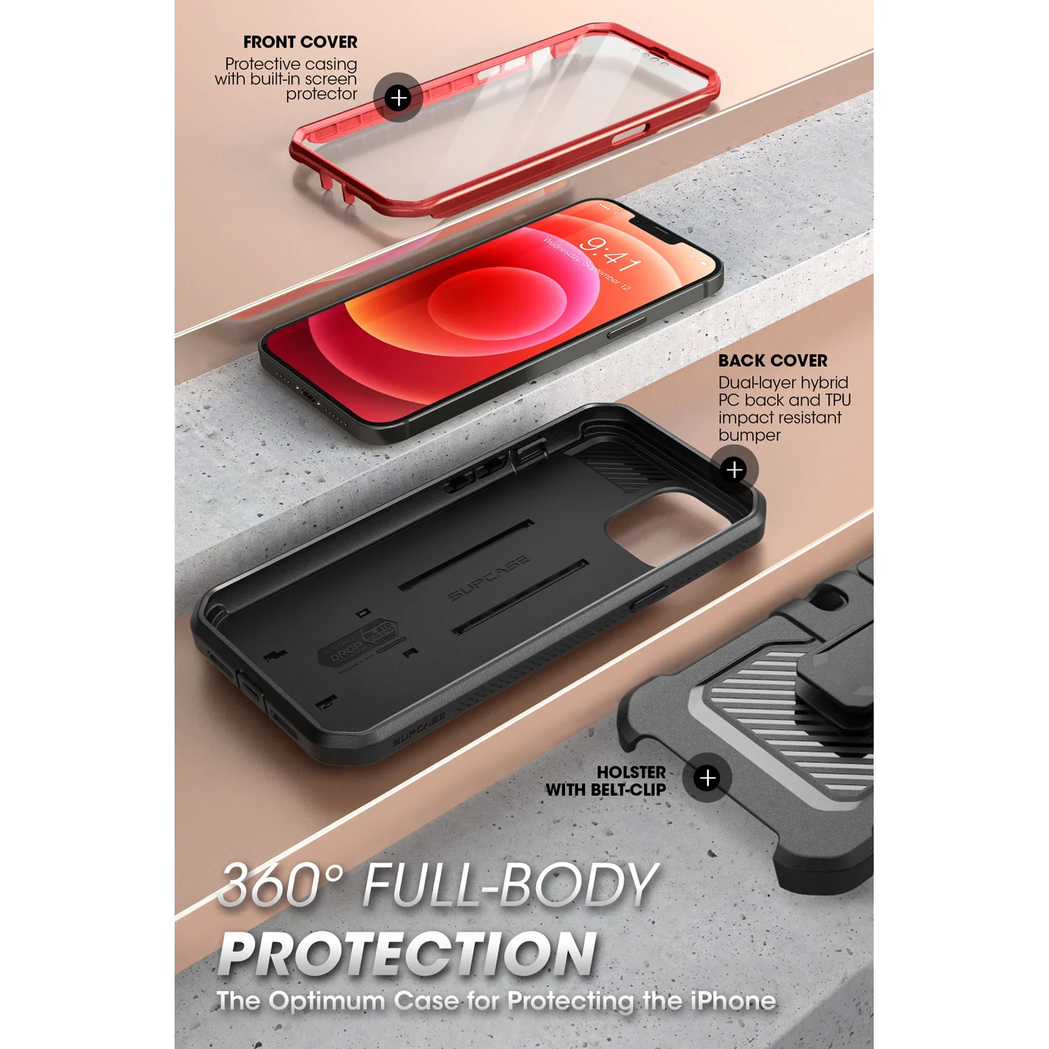 iPhone 13 Pro 6.1 inch Unicorn Beetle Pro Rugged Case-Metallic Red - Image 5