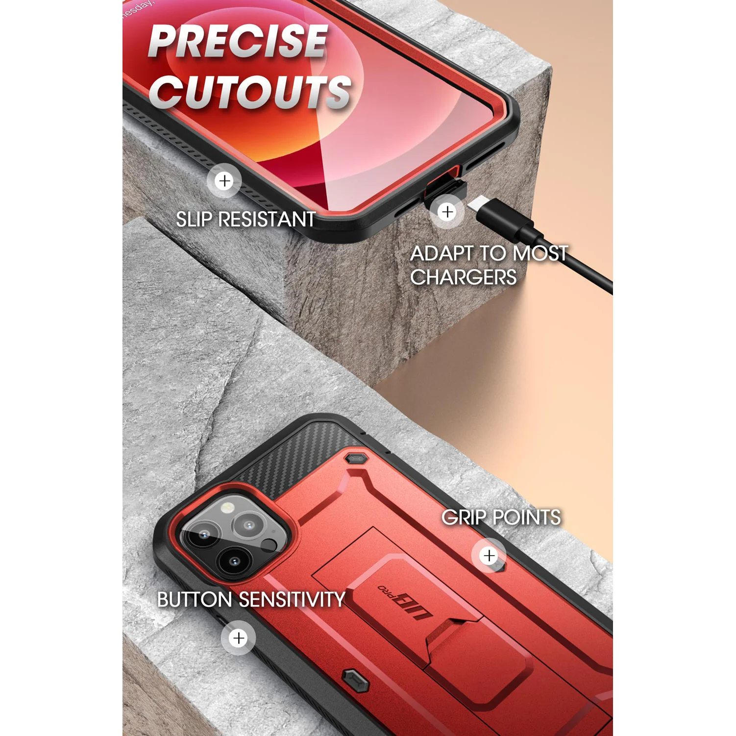 iPhone 13 Pro 6.1 inch Unicorn Beetle Pro Rugged Case-Metallic Red - Image 6