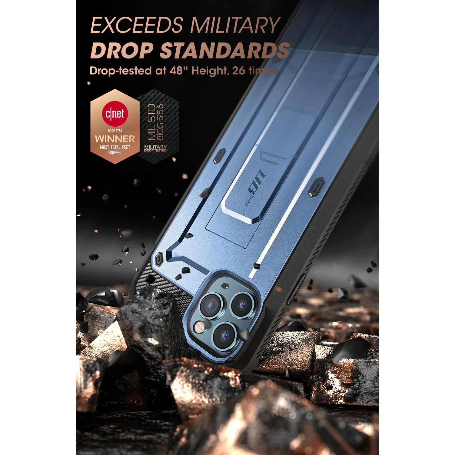 iPhone 13 Pro Max 6.7 inch Unicorn Beetle Pro Rugged Case-Metallic Blue - Image 3