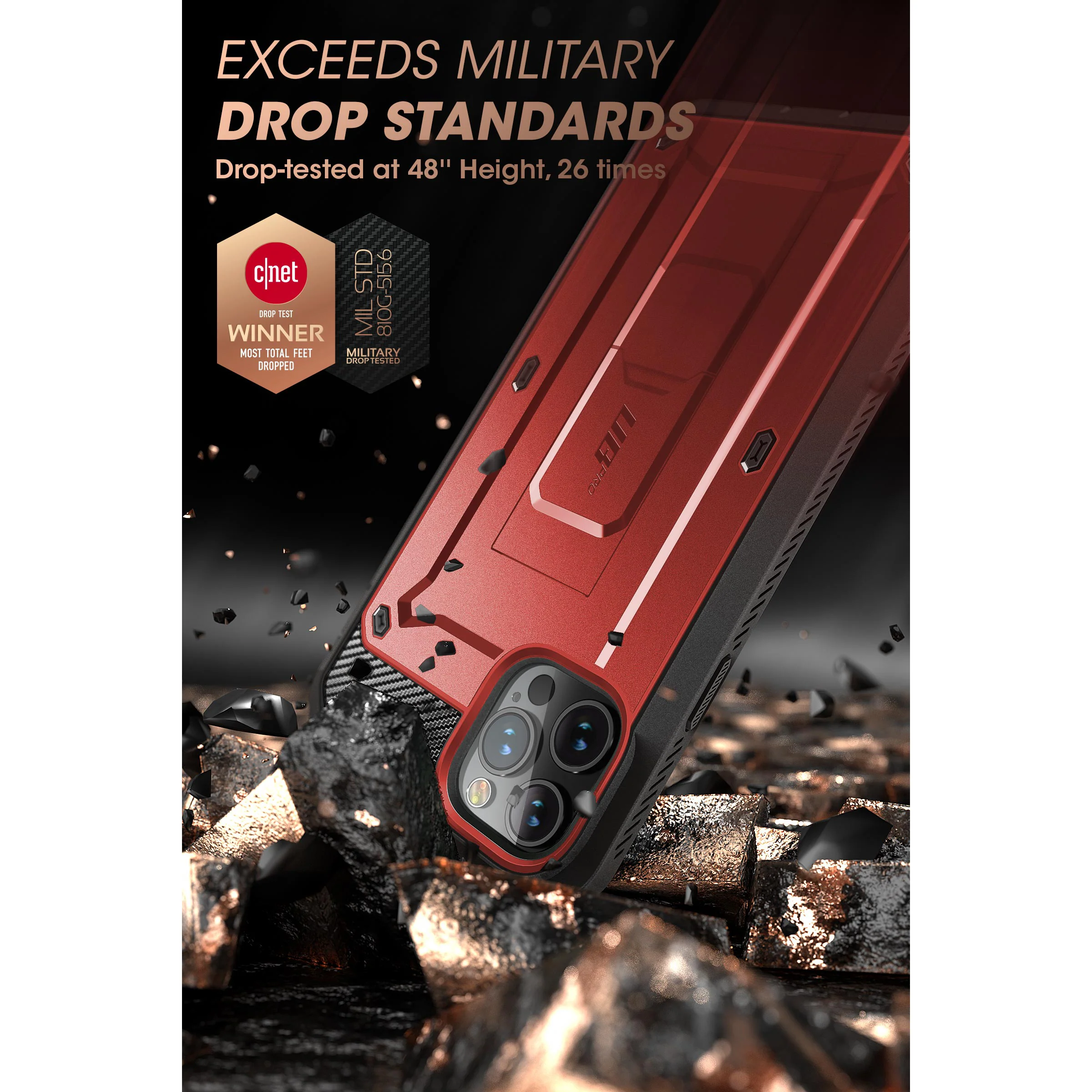 iPhone 13 Pro Max 6.7 inch Unicorn Beetle Pro Rugged Case-Metallic Red - Image 3