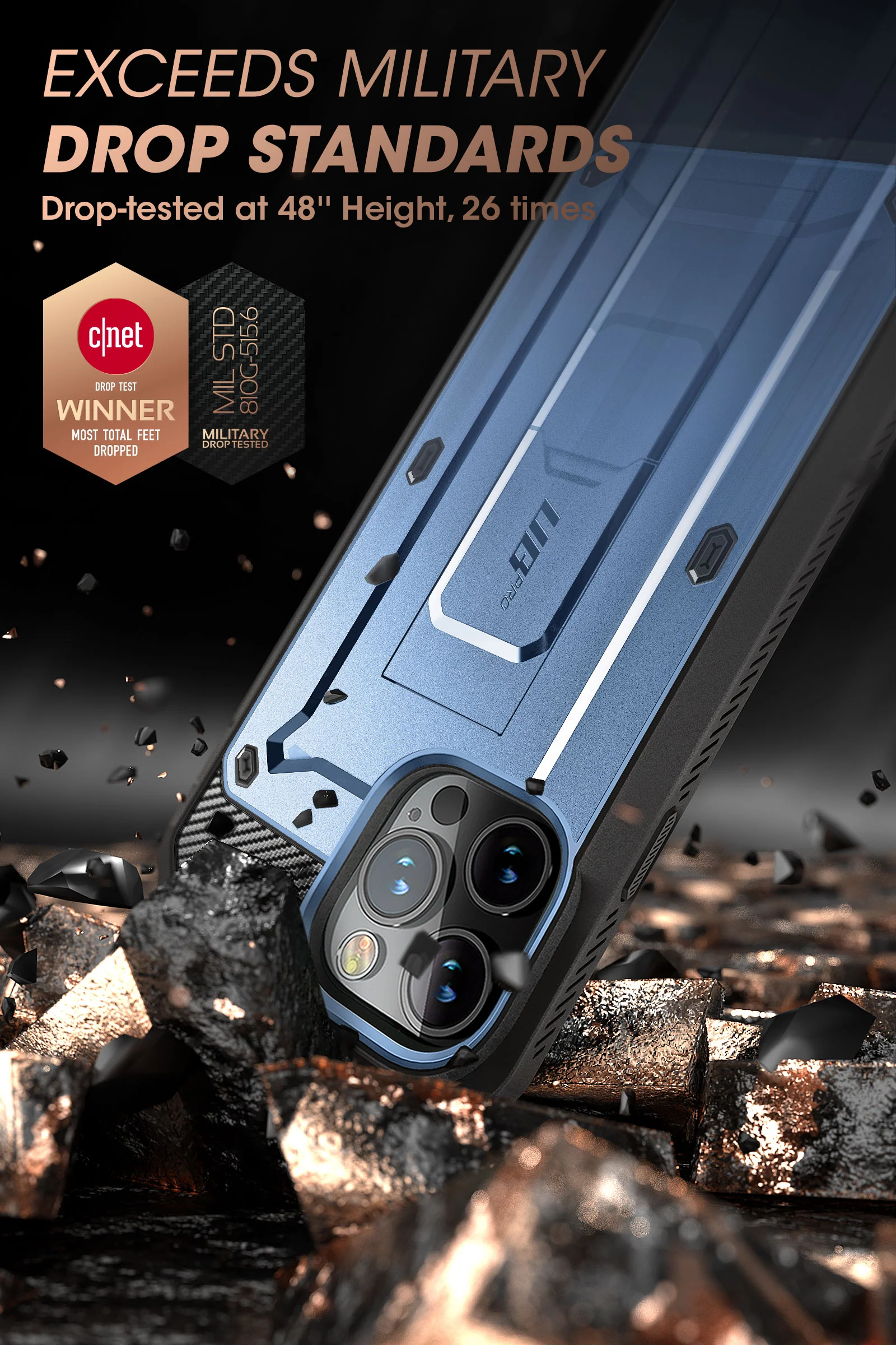 iPhone 14 Pro 6.1 inch Unicorn Beetle Pro Rugged Case-Metallic Blue - Image 3