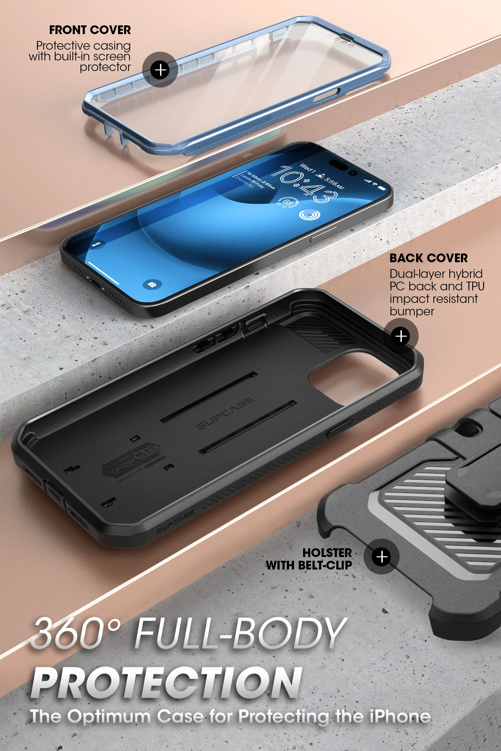 iPhone 14 Pro 6.1 inch Unicorn Beetle Pro Rugged Case-Metallic Blue - Image 5