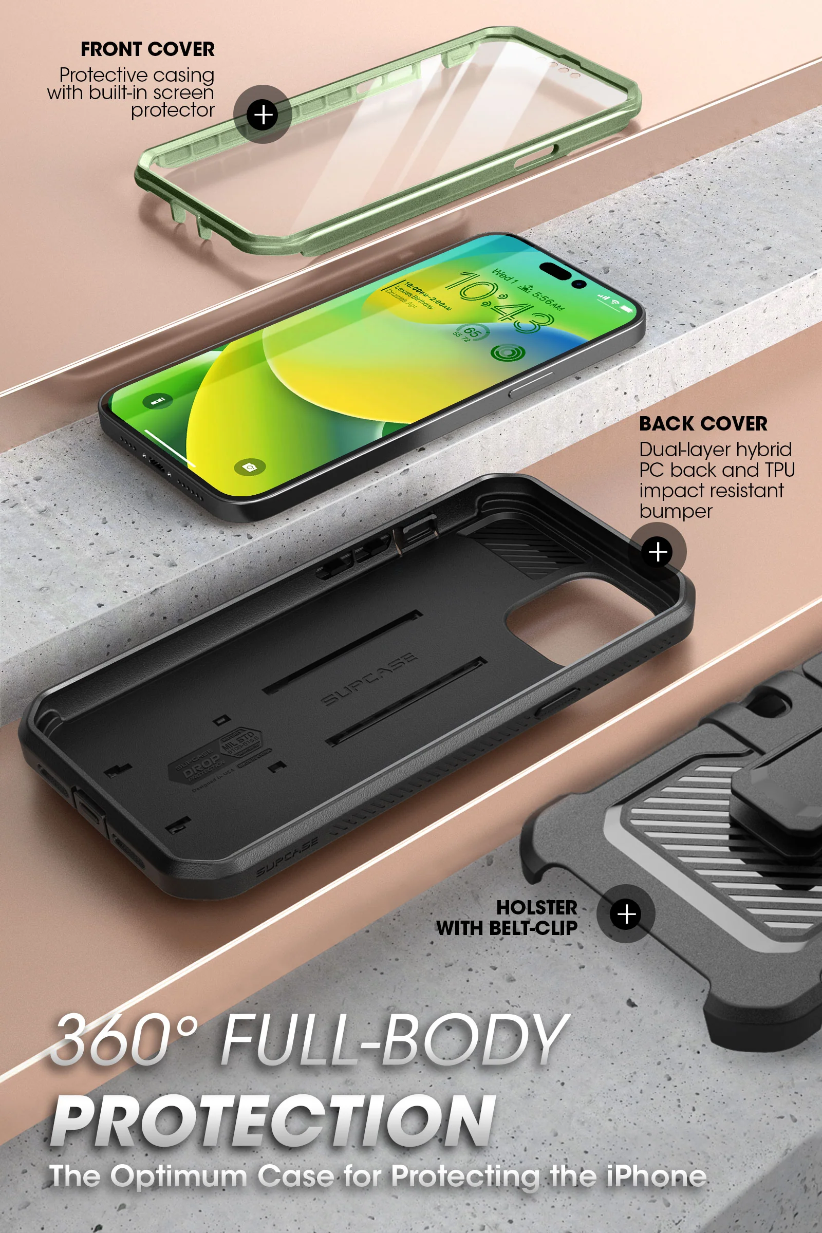 iPhone 14 Pro Max 6.7 inch Unicorn Beetle PRO Rugged Case-Dark Green - Image 5