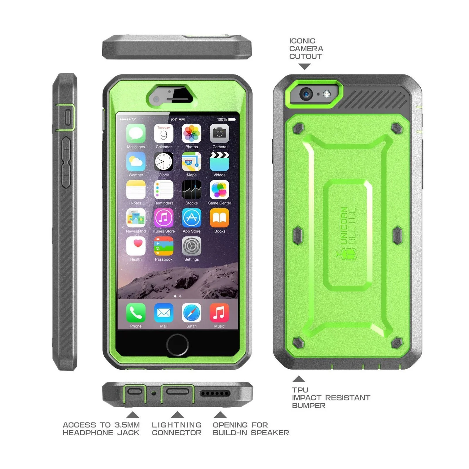 iPhone 6 / 6S Unicorn Beetle Pro Full Body Rugged Holster Case with Screen Protector-Green - Image 5