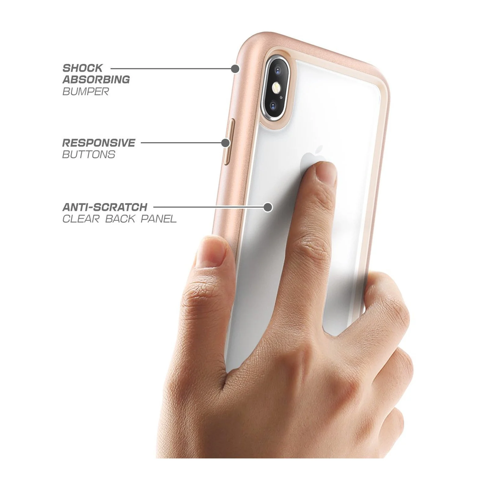 iPhone X / XS Unicorn Beetle Style Slim Clear Case-Blush Gold - Image 5