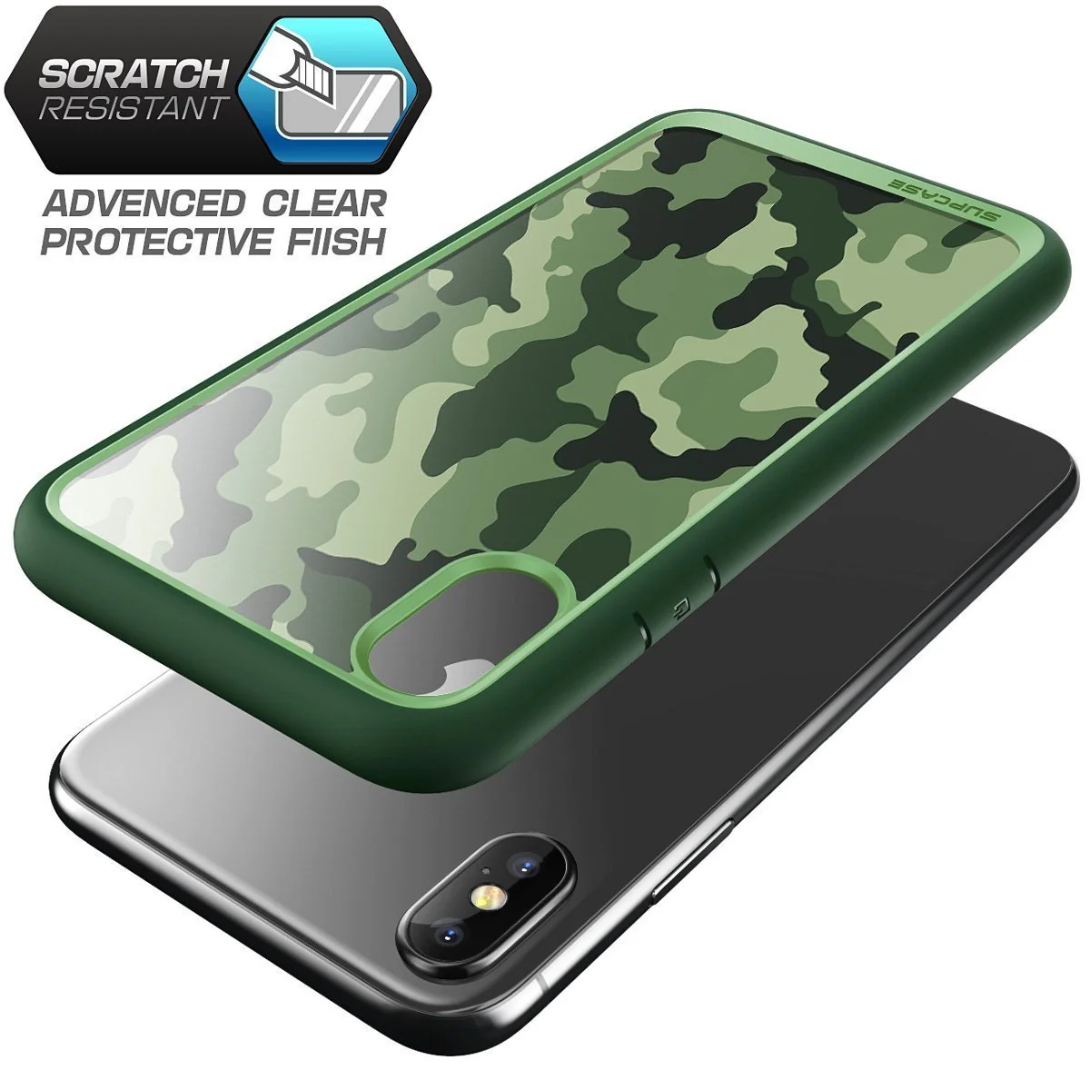 iPhone X / XS Unicorn Beetle Style Slim Clear Case-Green Camouflage - Image 3