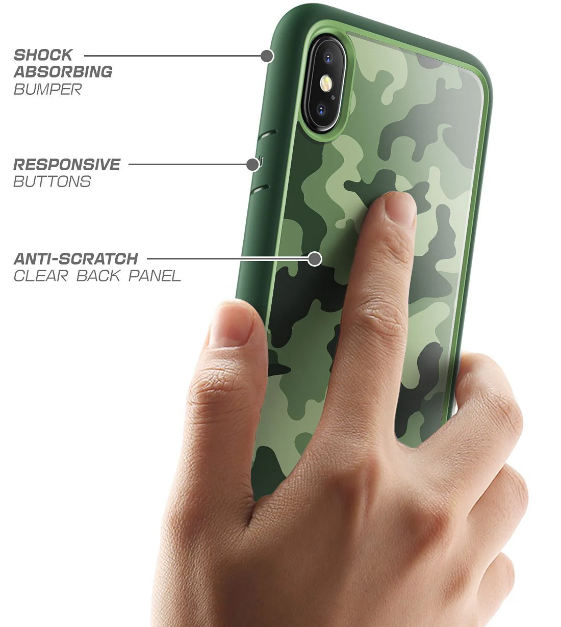 iPhone X / XS Unicorn Beetle Style Slim Clear Case-Green Camouflage - Image 5