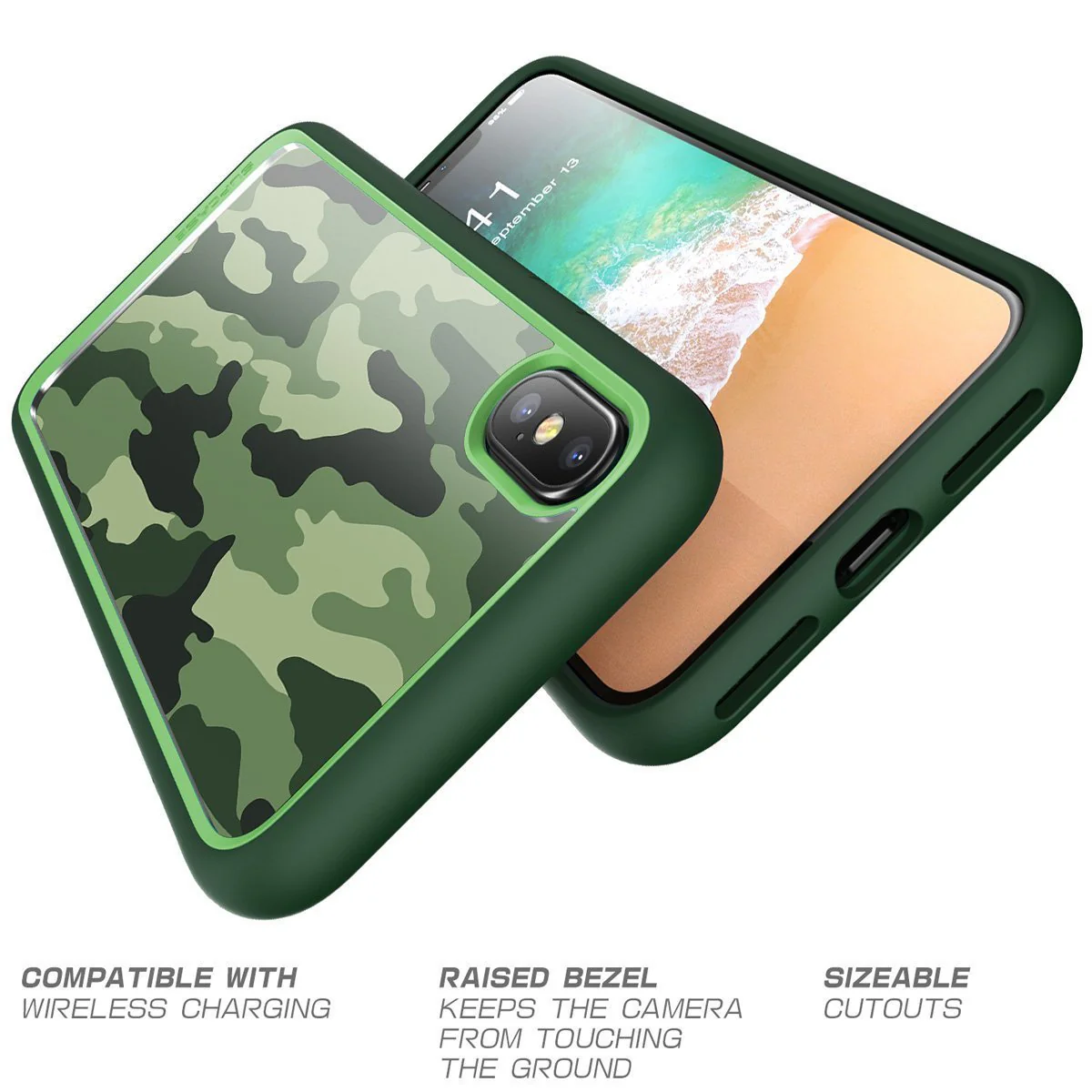 iPhone X / XS Unicorn Beetle Style Slim Clear Case-Green Camouflage - Image 7