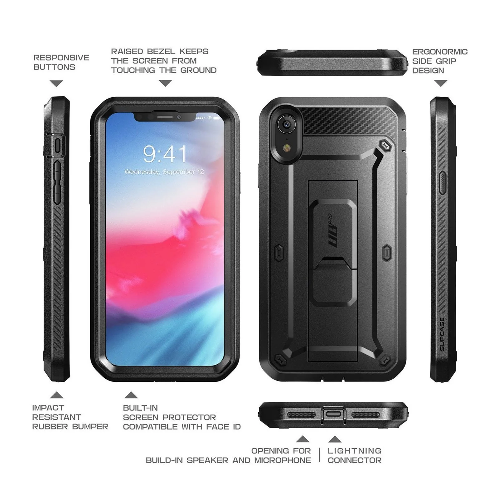 iPhone XR Unicorn Beetle Pro Full-Body Holster Case-Black - Image 6