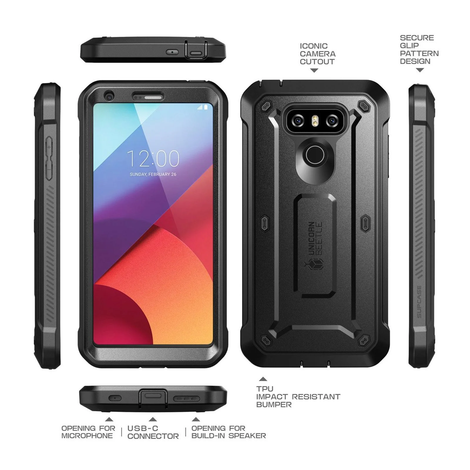LG G6/LG G6 Plus Unicorn Beetle Pro Rugged Holster Case-Black - Image 4