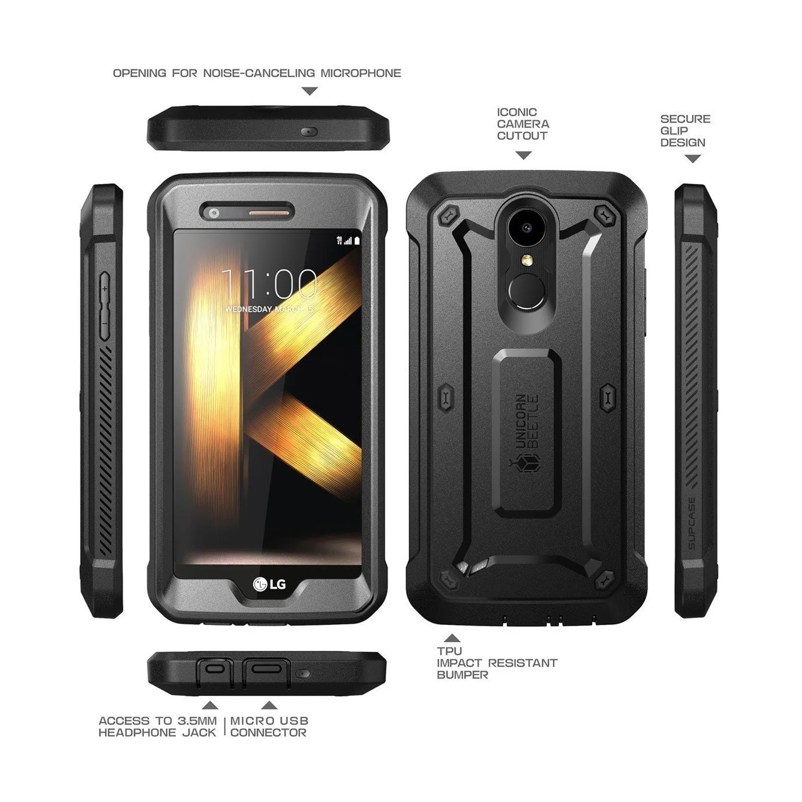 LG K20 Plus Unicorn Beetle Pro Full Body Rugged Case-Black - Image 4