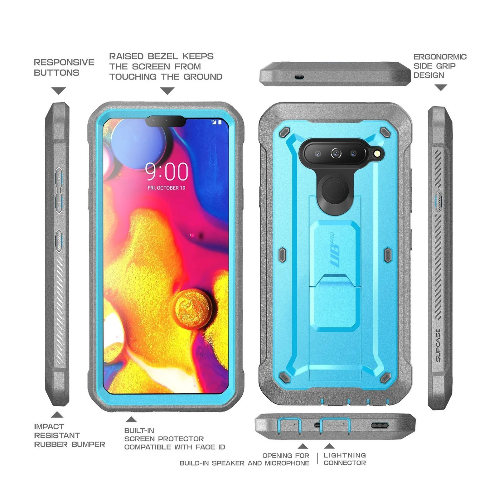 LG V40 ThinQ Unicorn Beetle Pro Rugged Holster Case with Screen Protector-Blue - Image 3