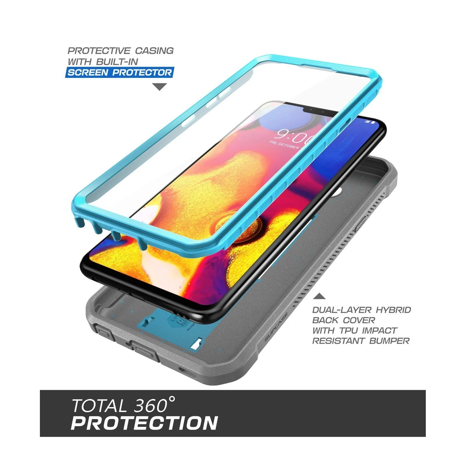 LG V40 ThinQ Unicorn Beetle Pro Rugged Holster Case with Screen Protector-Blue - Image 4
