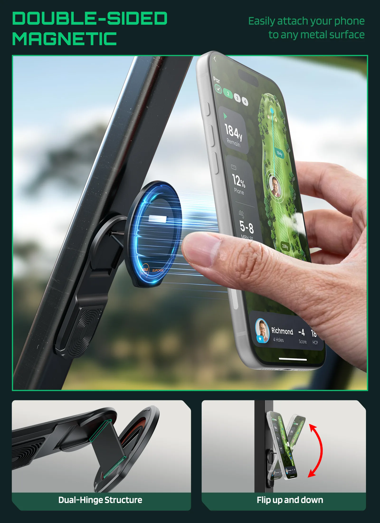 Dual-Sided Magnetic Golf Cart Phone Holder - Image 4