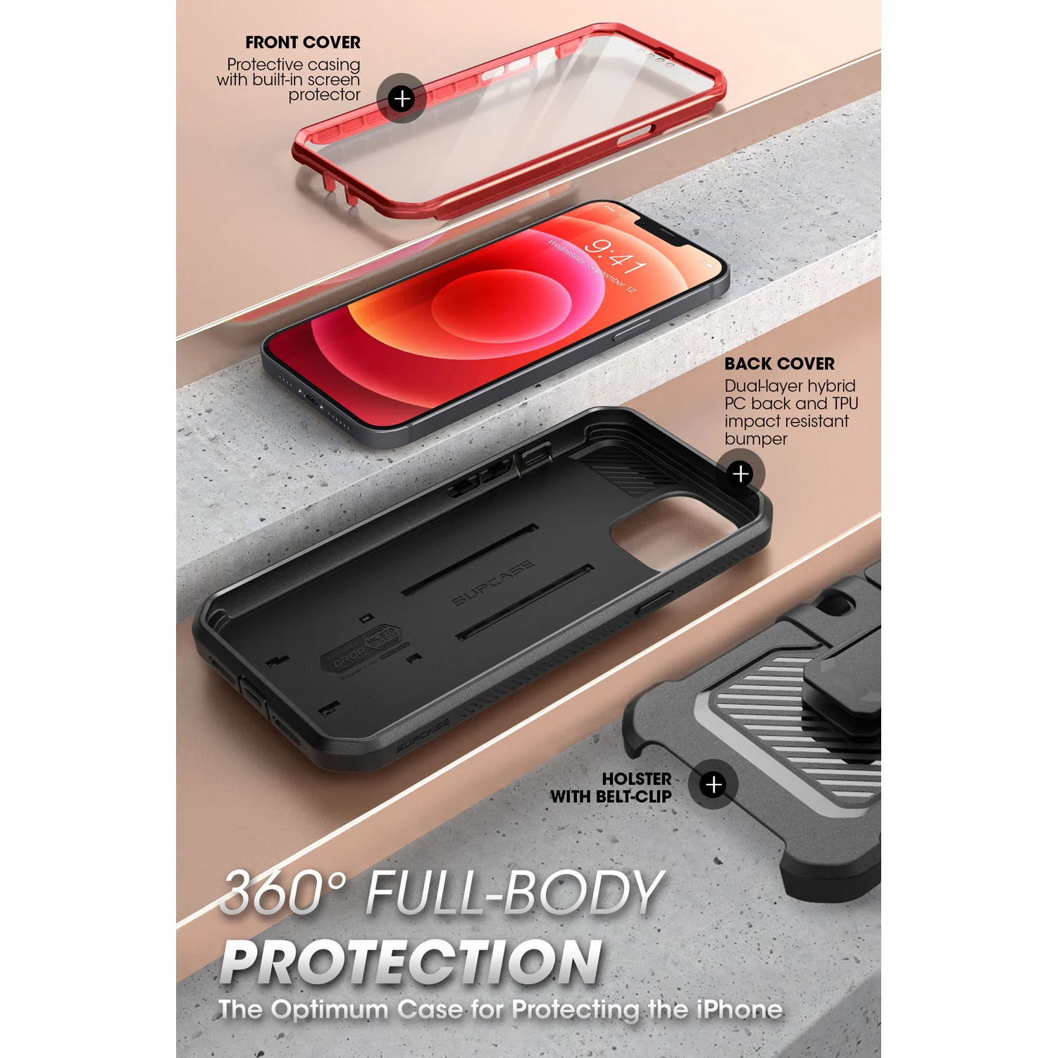 iPhone 13 6.1 inch Unicorn Beetle Pro Rugged Case-Metallic Red - Image 5