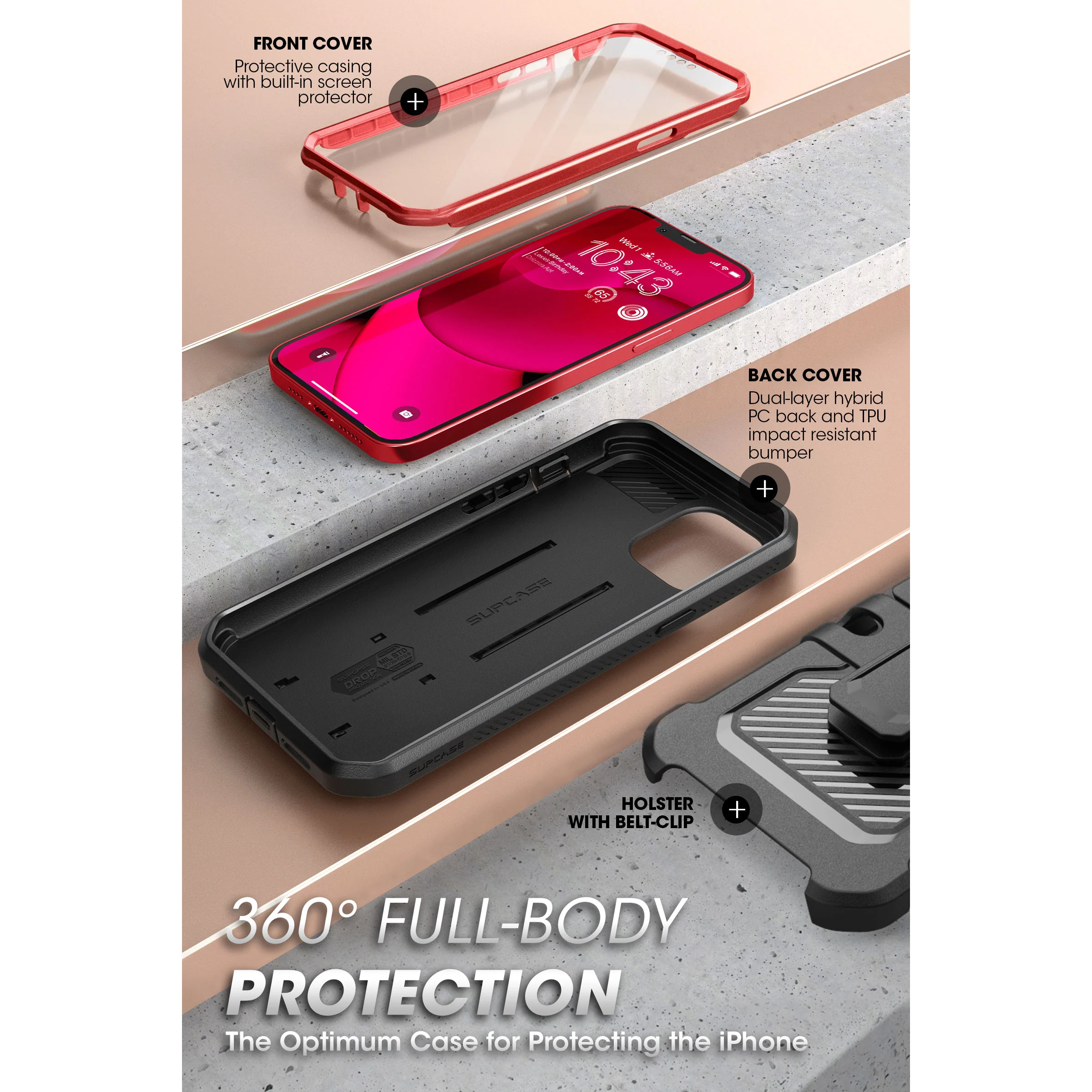 iPhone 14 6.1 inch Unicorn Beetle PRO Rugged Case-Metallic Red - Image 5