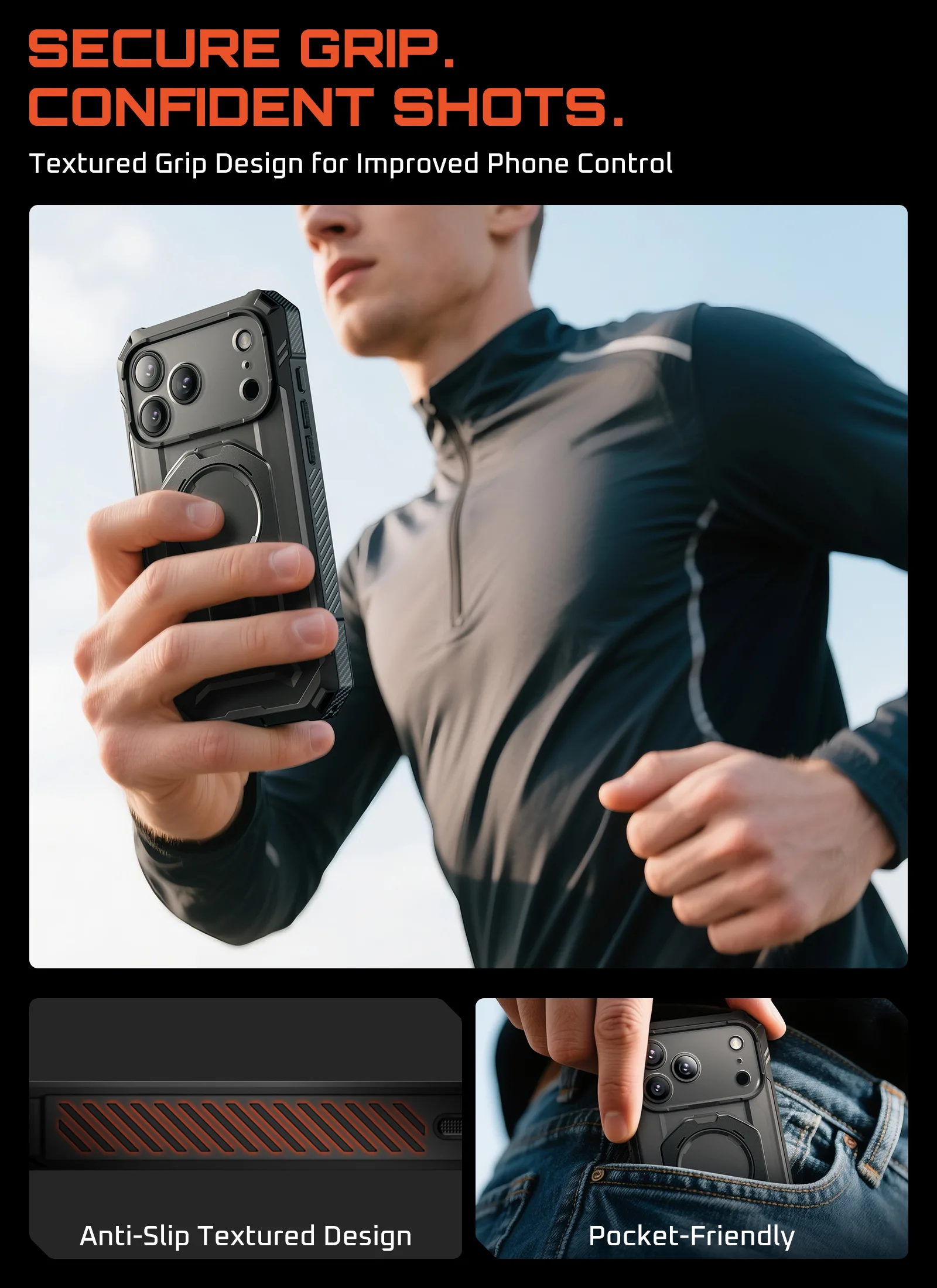 UB GRIP PRO Series iPhone 17 Pro MagSafe Phone Case with HD Tempered Glass - Black - Image 13