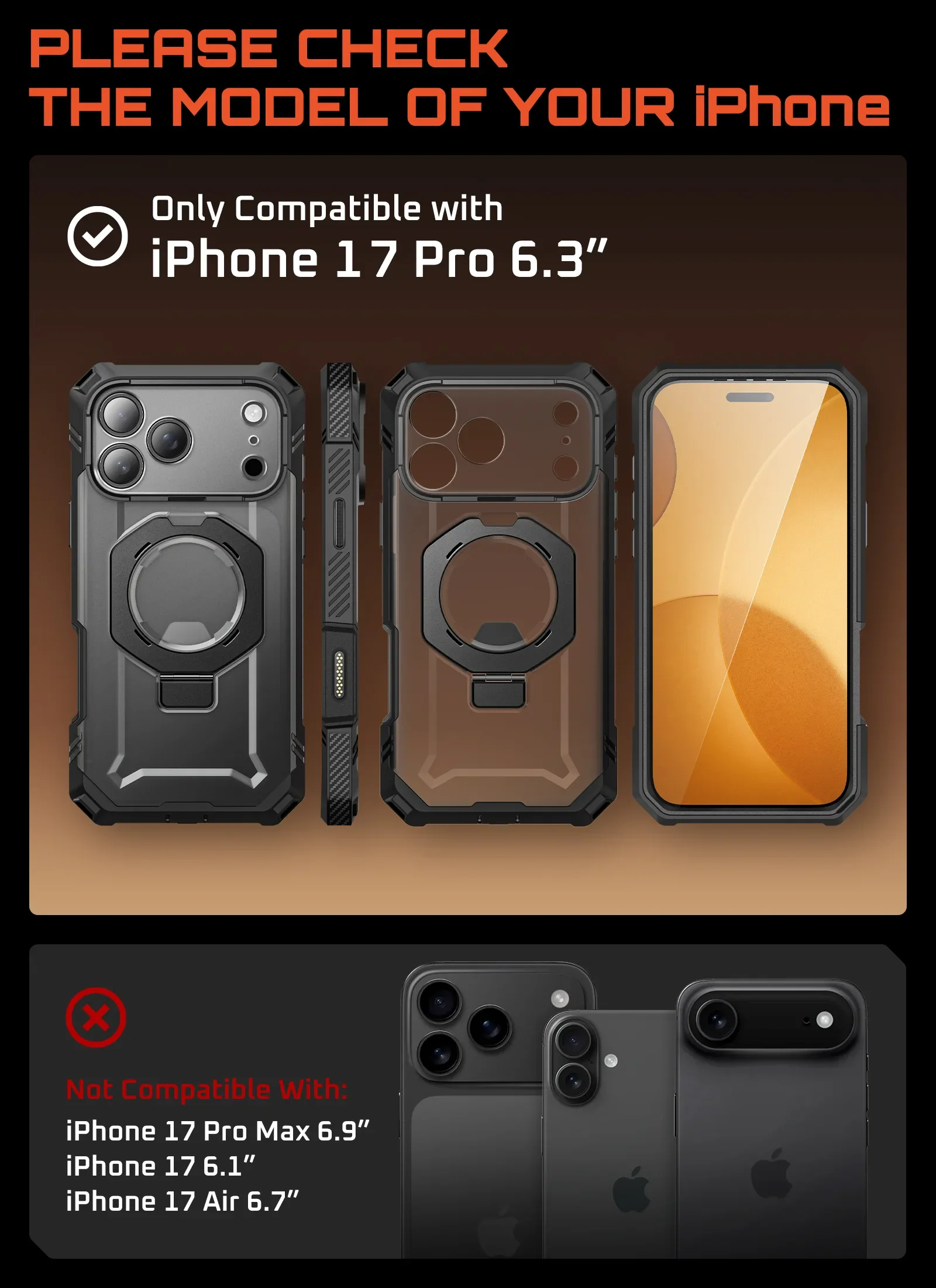 UB GRIP PRO Series iPhone 17 Pro MagSafe Phone Case with HD Tempered Glass - Black - Image 7