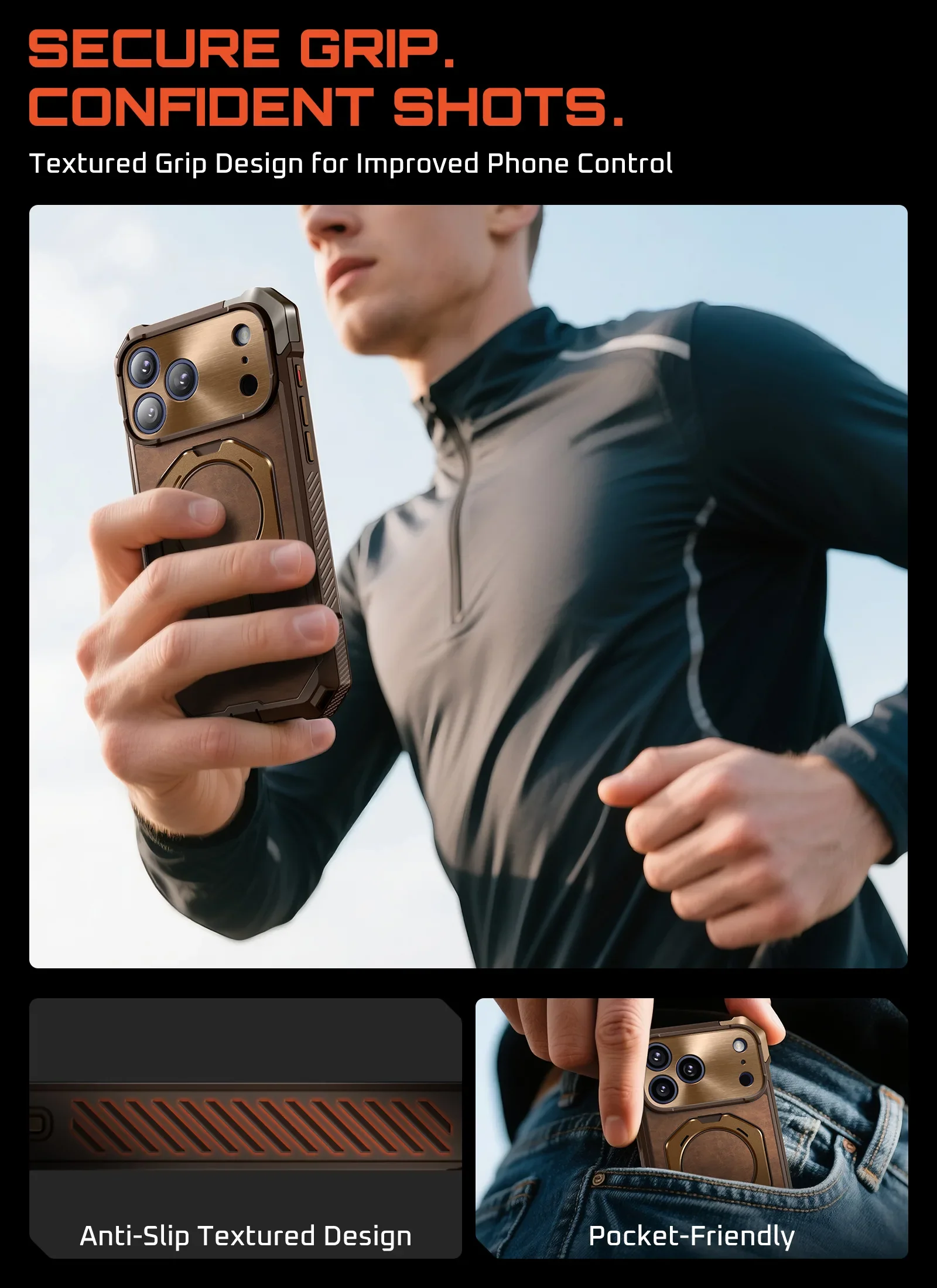 UB GRIP Series iPhone 17 Pro Max Premium Leather Phone Case - Brown - Image 12
